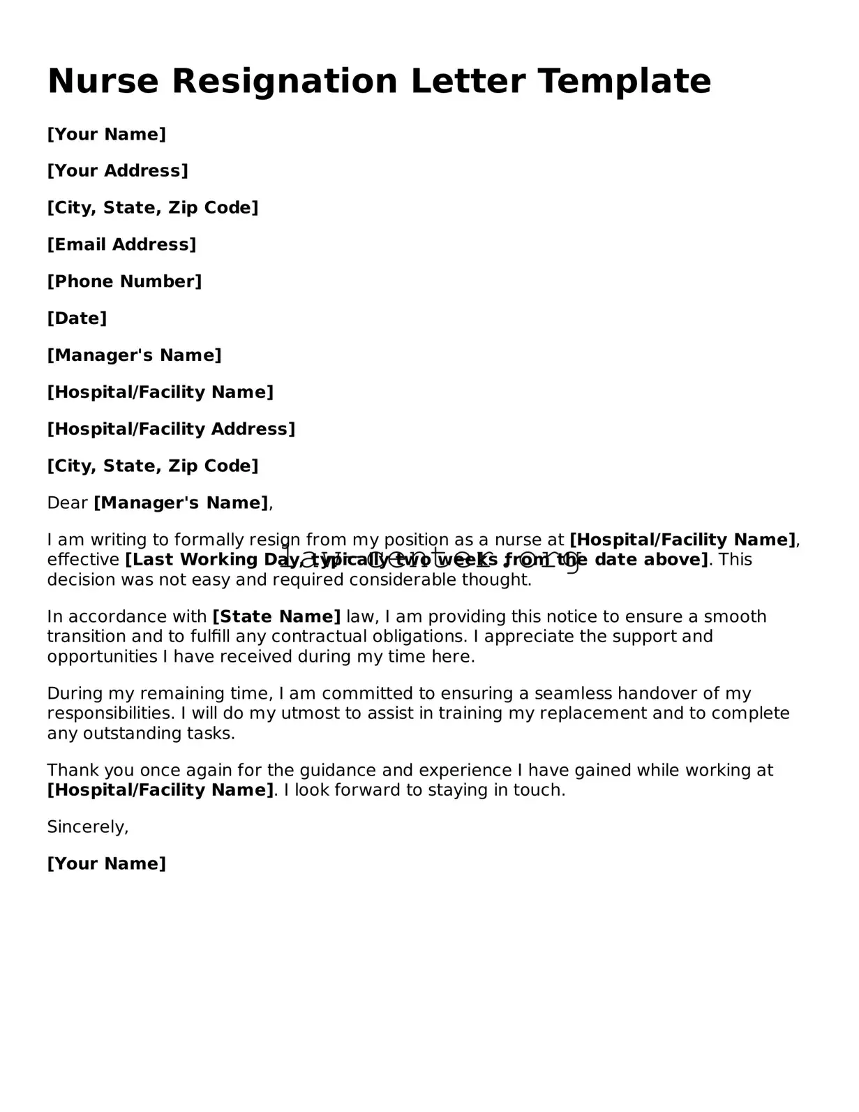 Free Nurse Resignation Letter Template