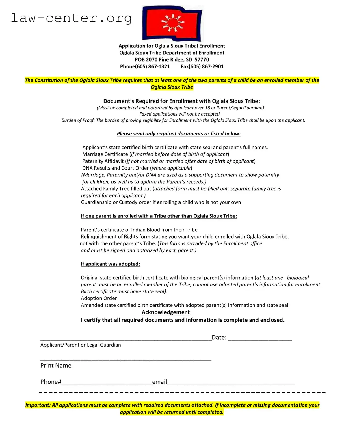 Get Enrollment Oglala Sioux Tribe Form