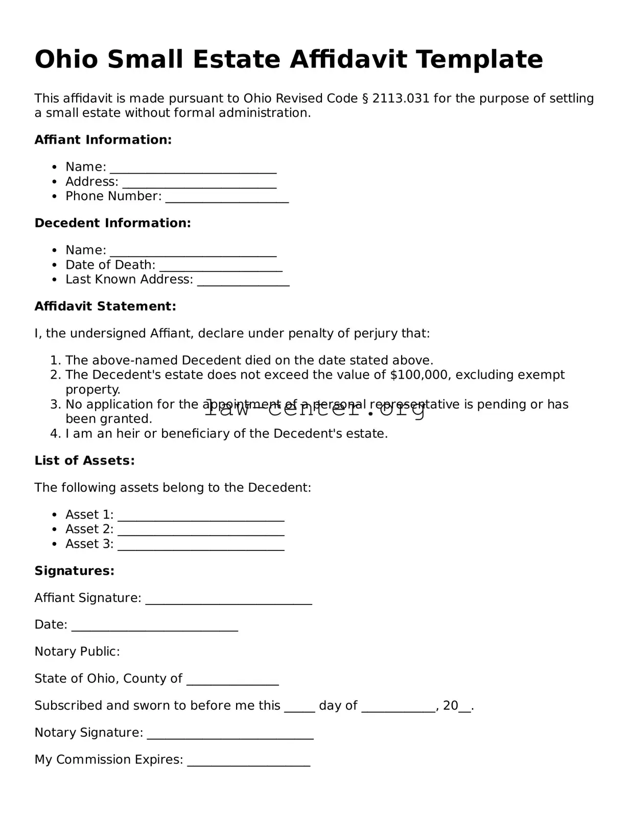 Attorney-Approved Ohio Small Estate Affidavit Document