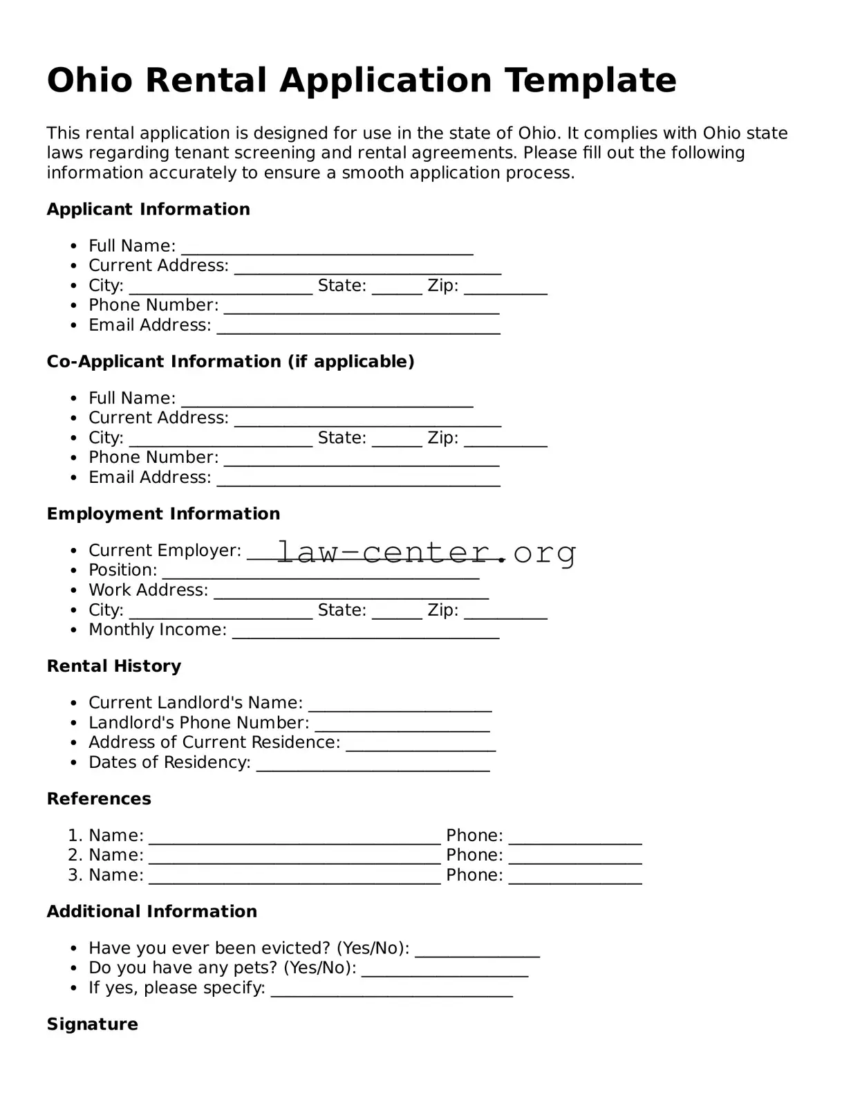 Attorney-Approved Ohio Rental Application Document