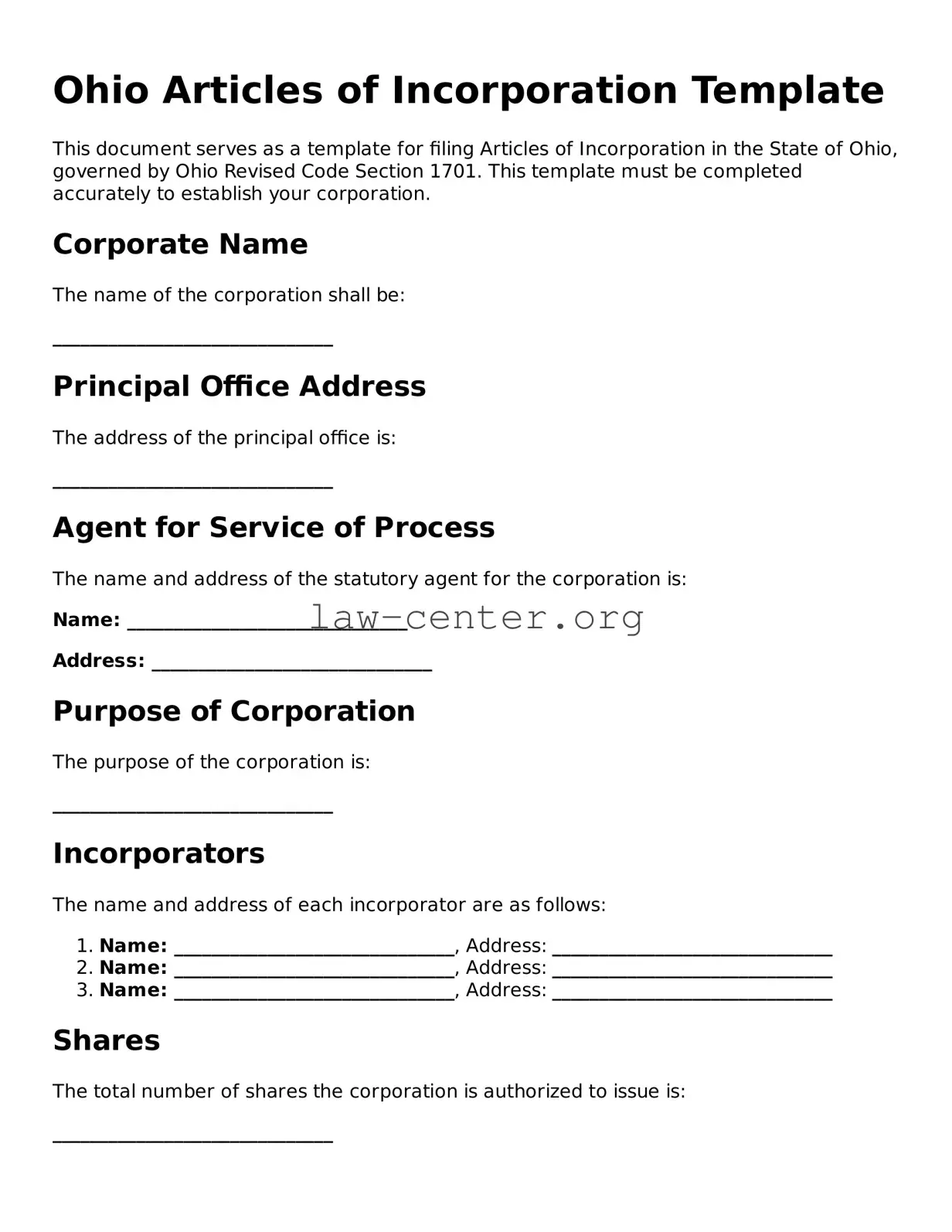 Attorney-Approved Ohio Articles of Incorporation Document