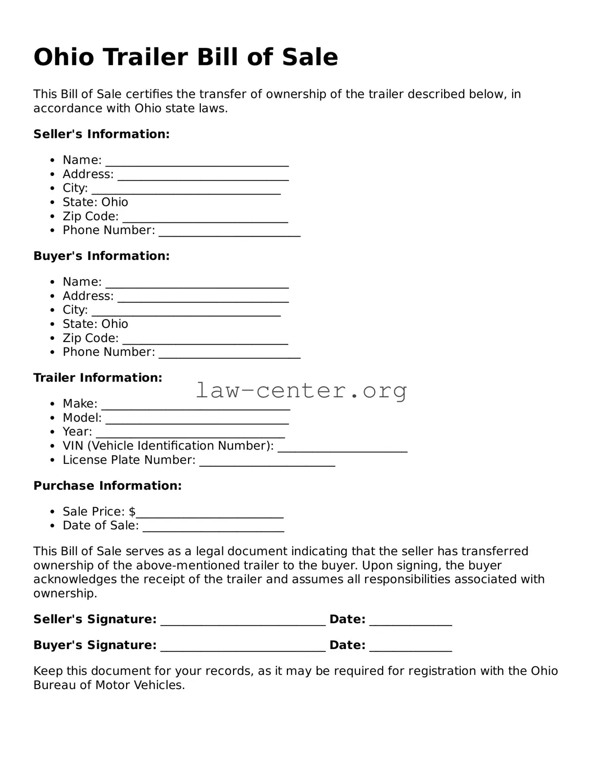 Attorney-Approved Ohio Trailer Bill of Sale Document