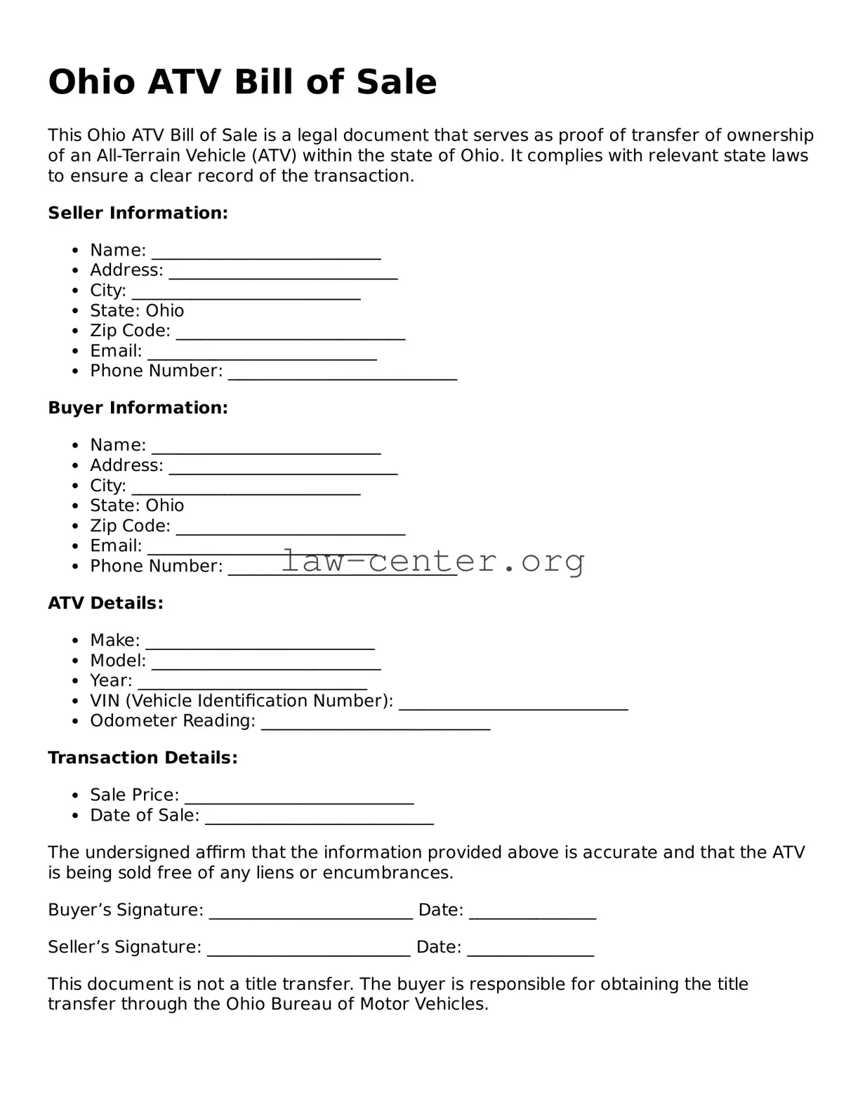 Attorney-Approved Ohio ATV Bill of Sale Document