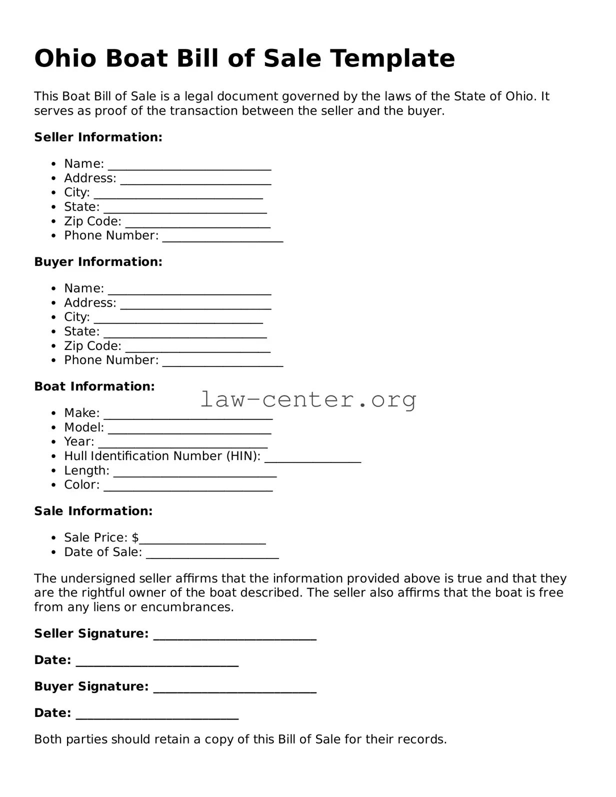 Attorney-Approved Ohio Boat Bill of Sale Document