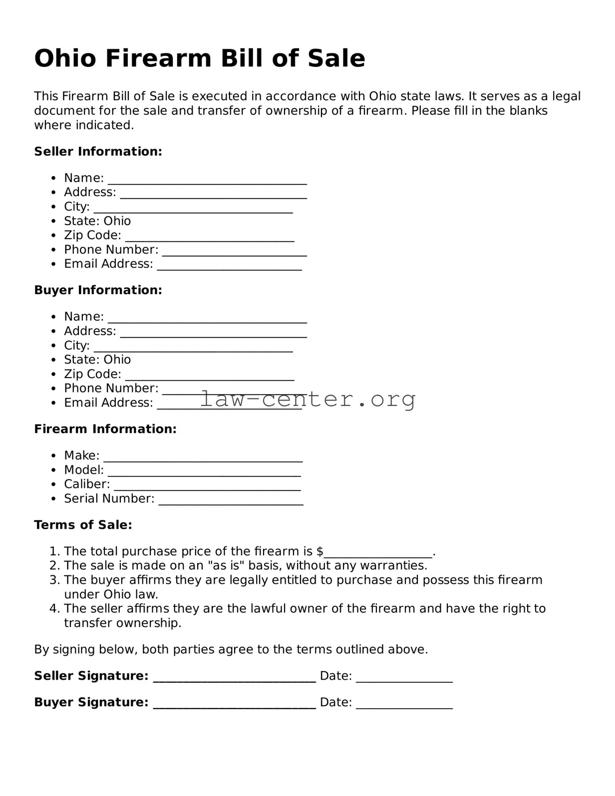Attorney-Approved Ohio Firearm Bill of Sale Document