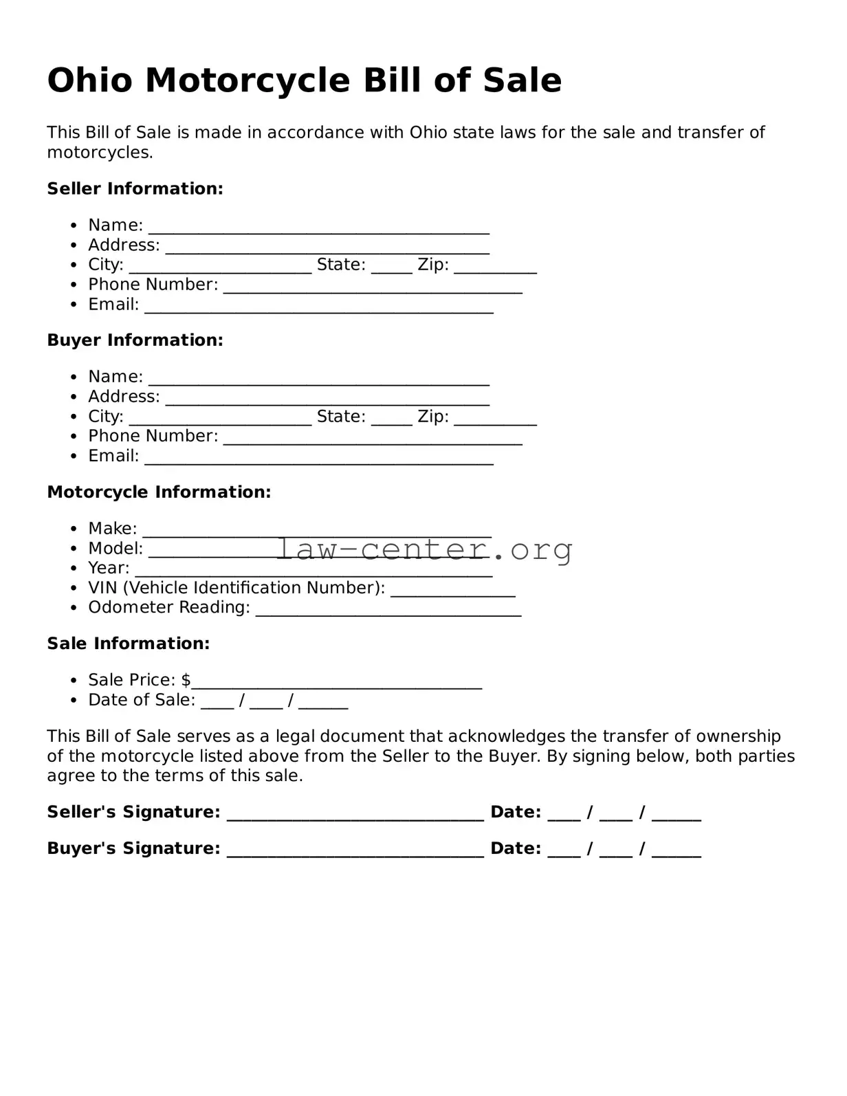 Attorney-Approved Ohio Motorcycle Bill of Sale Document