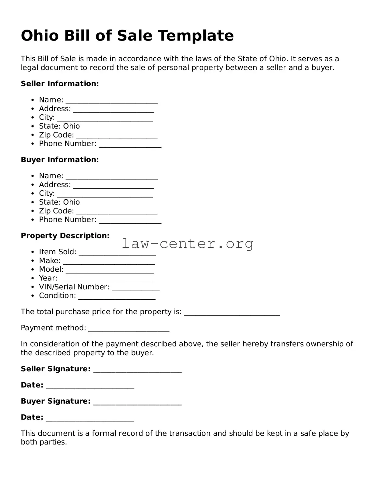 Attorney-Approved Ohio Bill of Sale Document