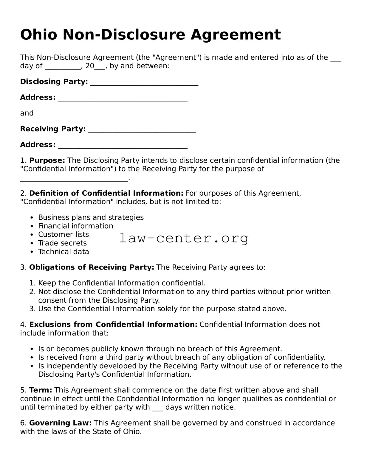 Attorney-Approved Ohio Non-disclosure Agreement Document