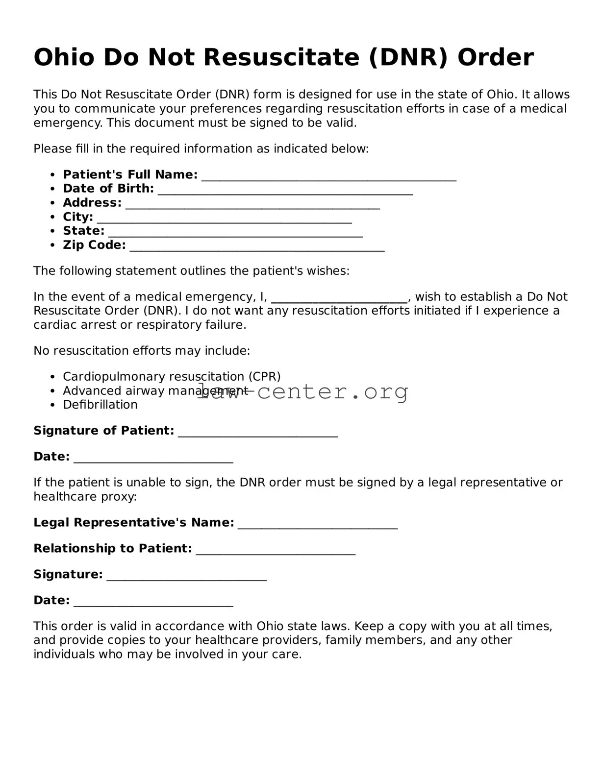 Attorney-Approved Ohio Do Not Resuscitate Order Document