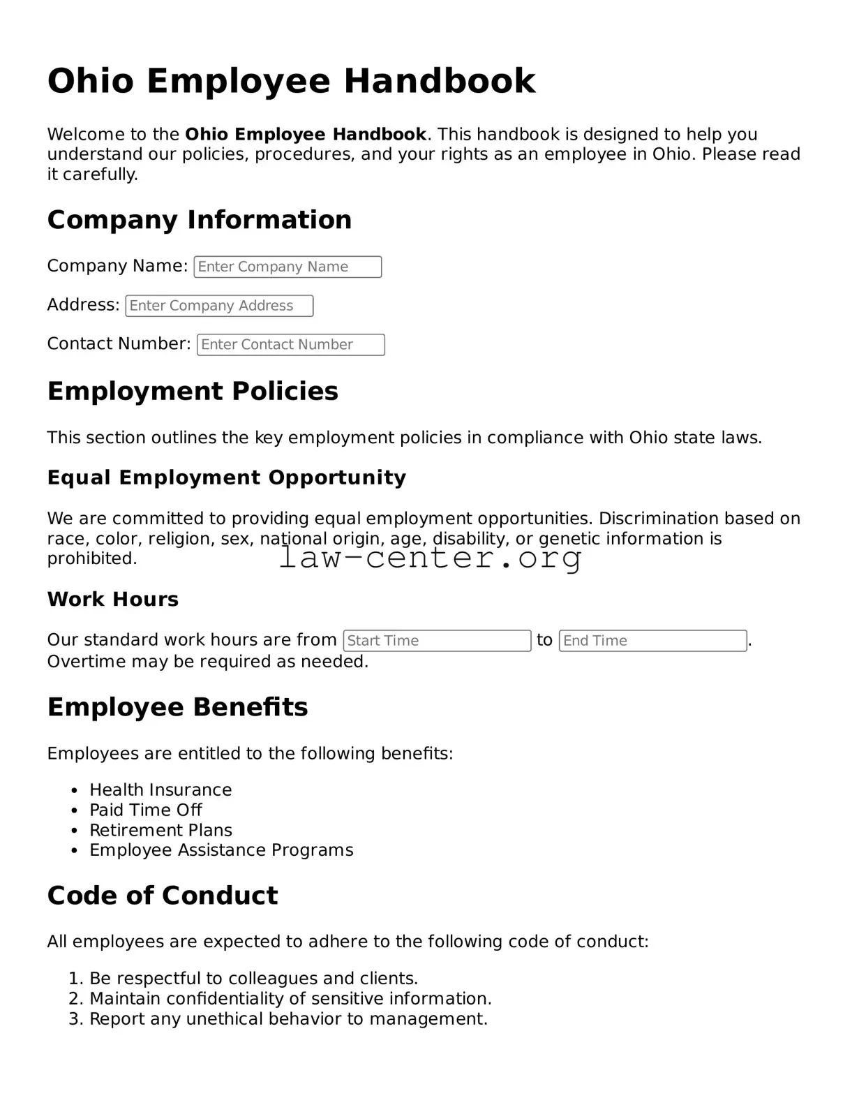 Attorney-Approved Ohio Employee Handbook Document