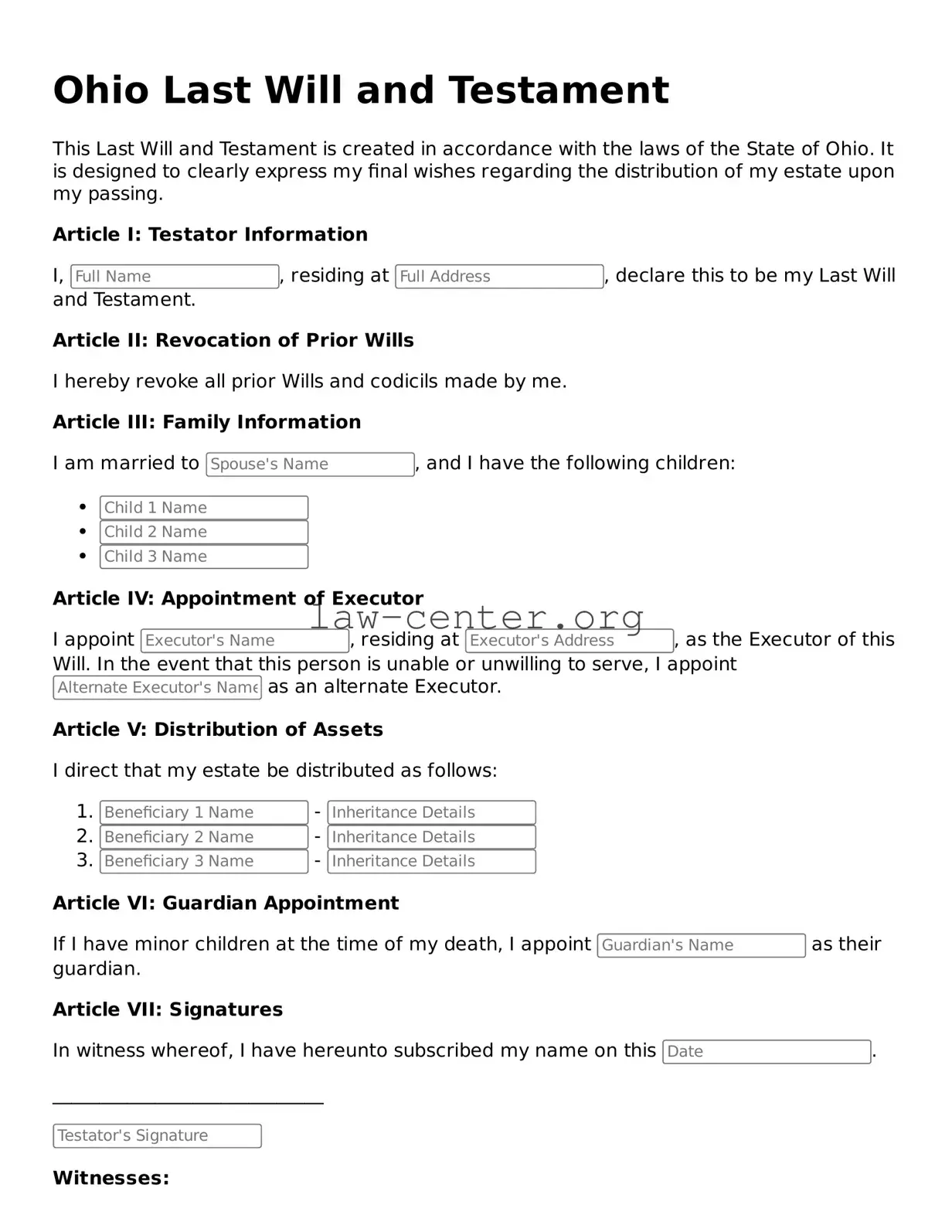 Attorney-Approved Ohio Last Will and Testament Document