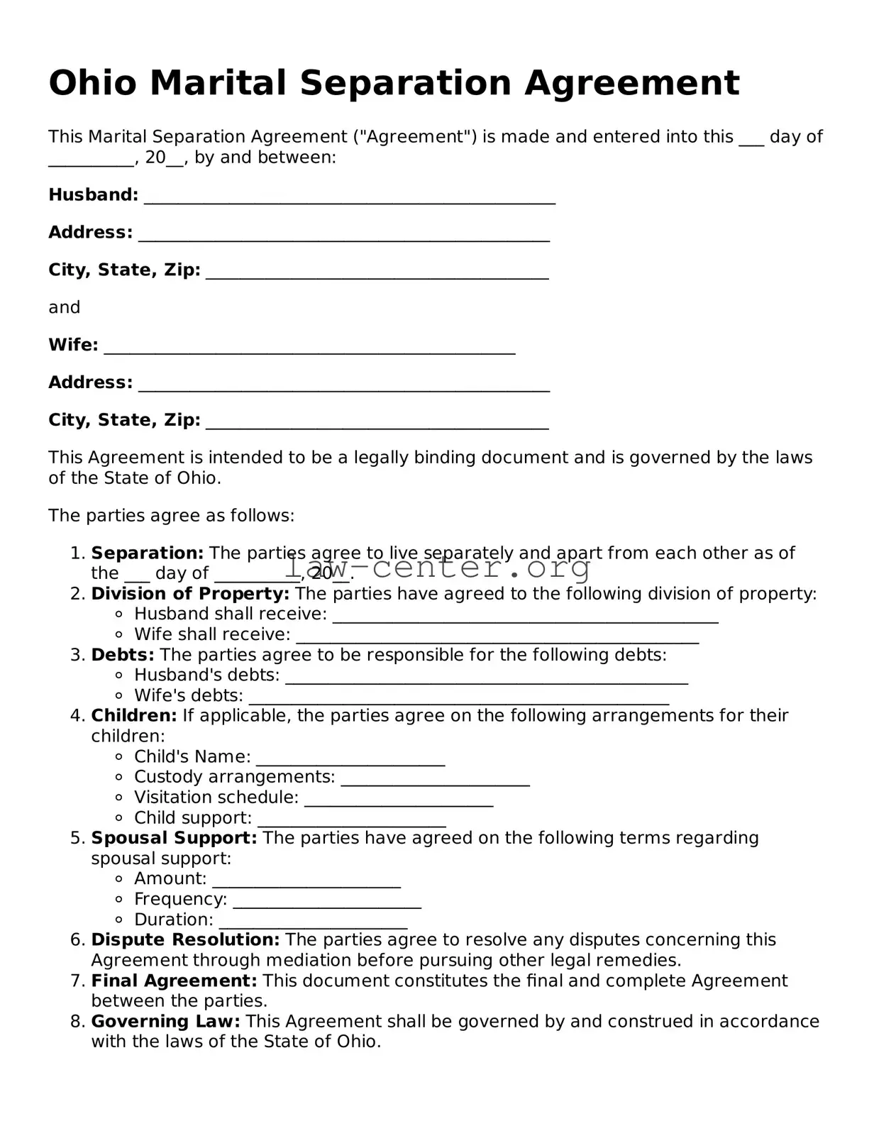 Attorney-Approved Ohio Marital Separation Agreement Document