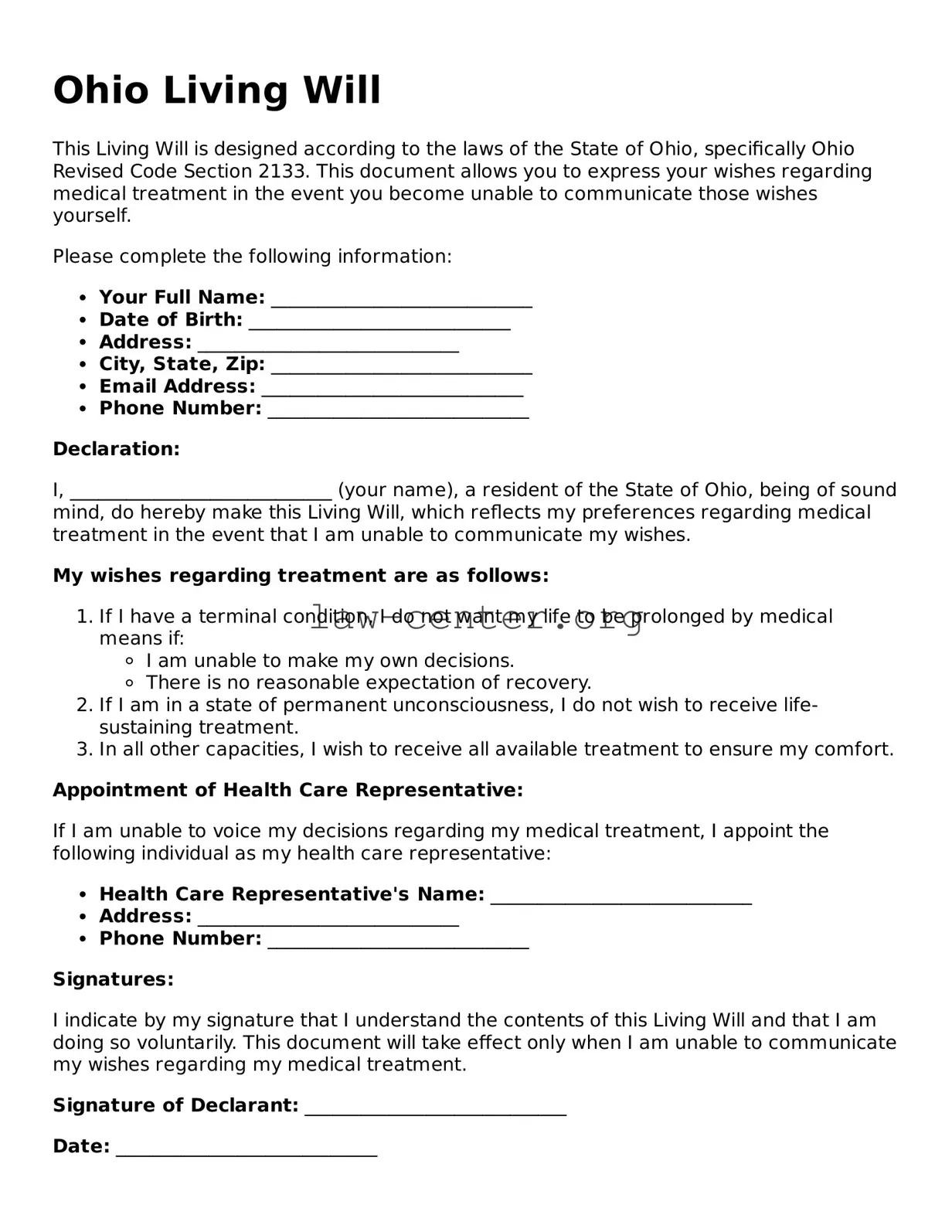 Attorney-Approved Ohio Living Will Document