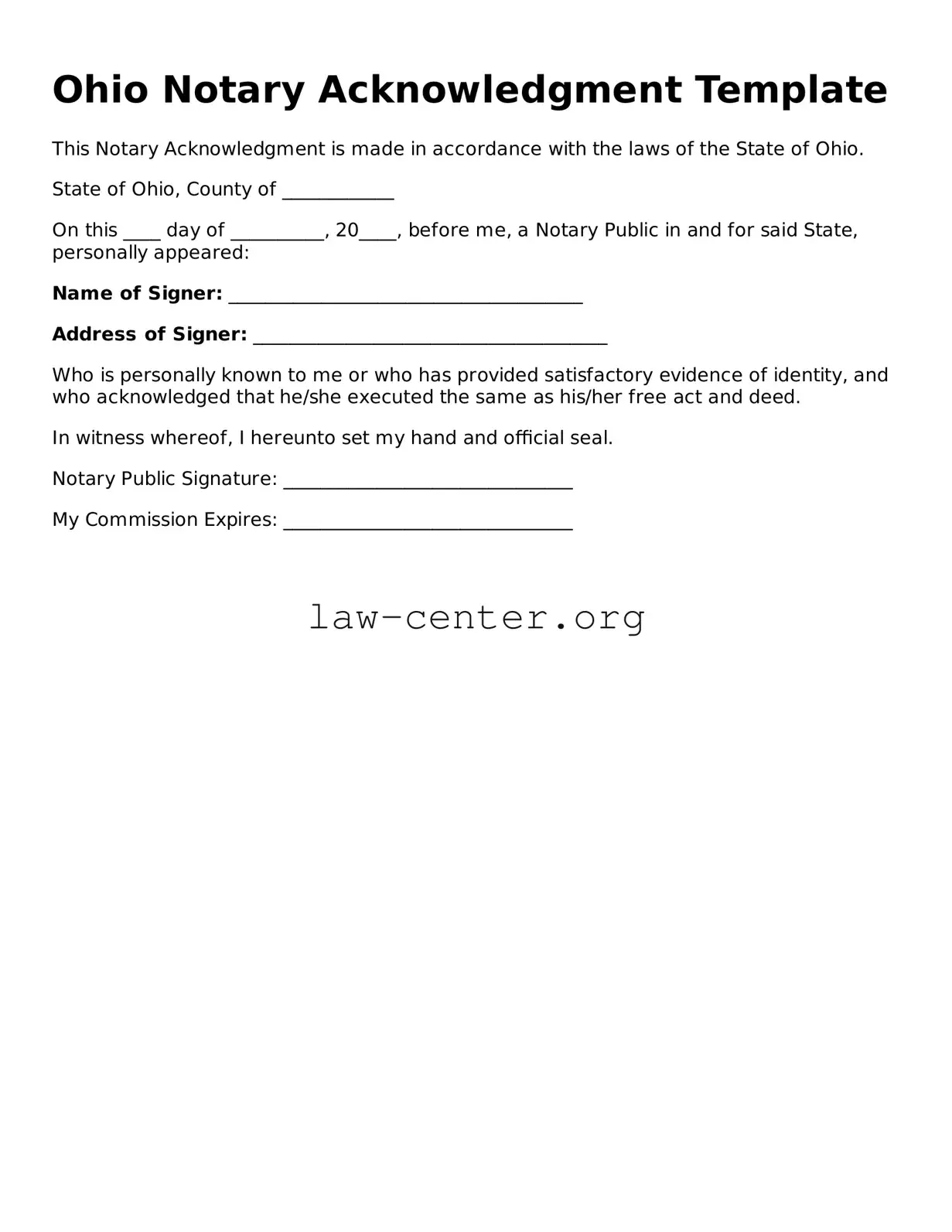 Attorney-Approved Ohio Notary Acknowledgement Document