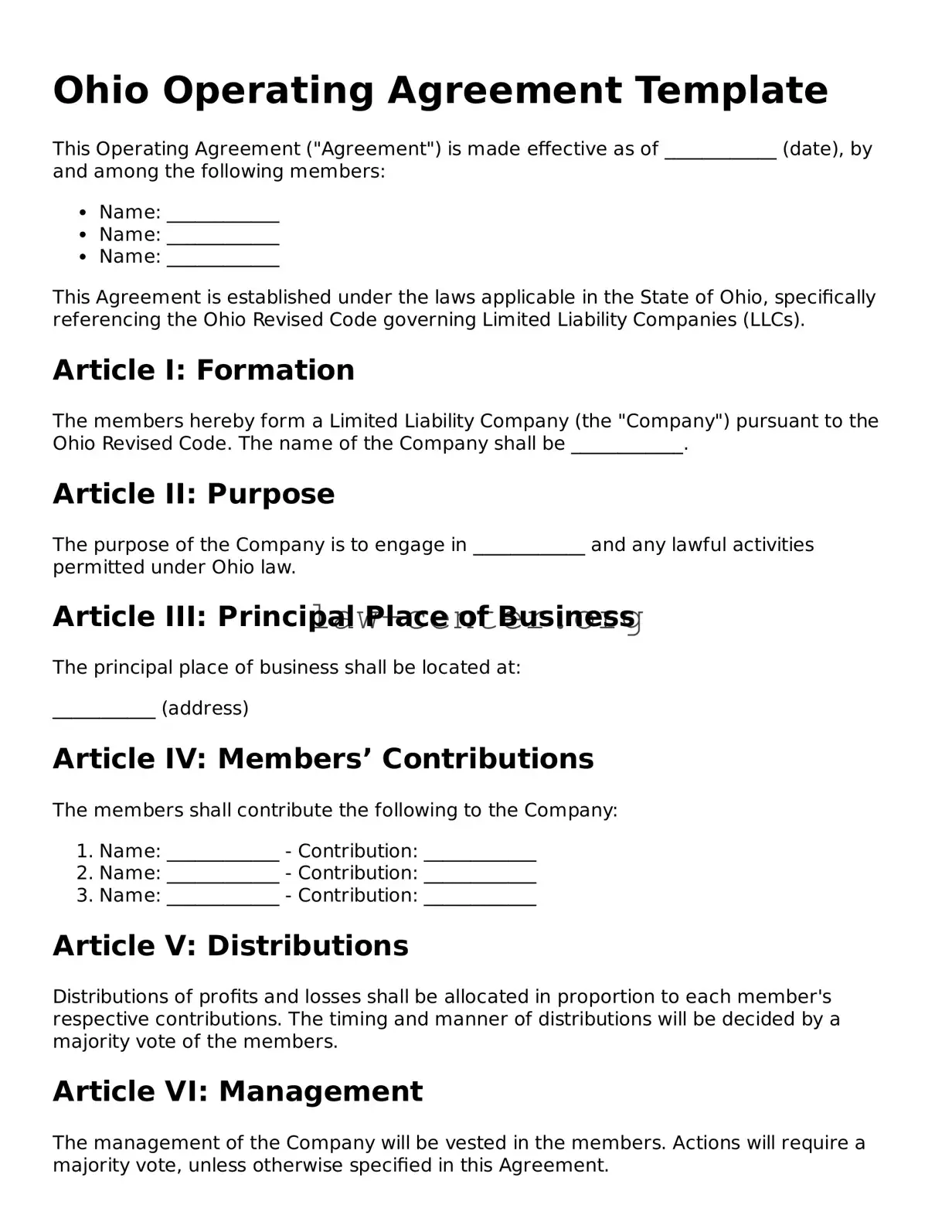 Attorney-Approved Ohio Operating Agreement Document