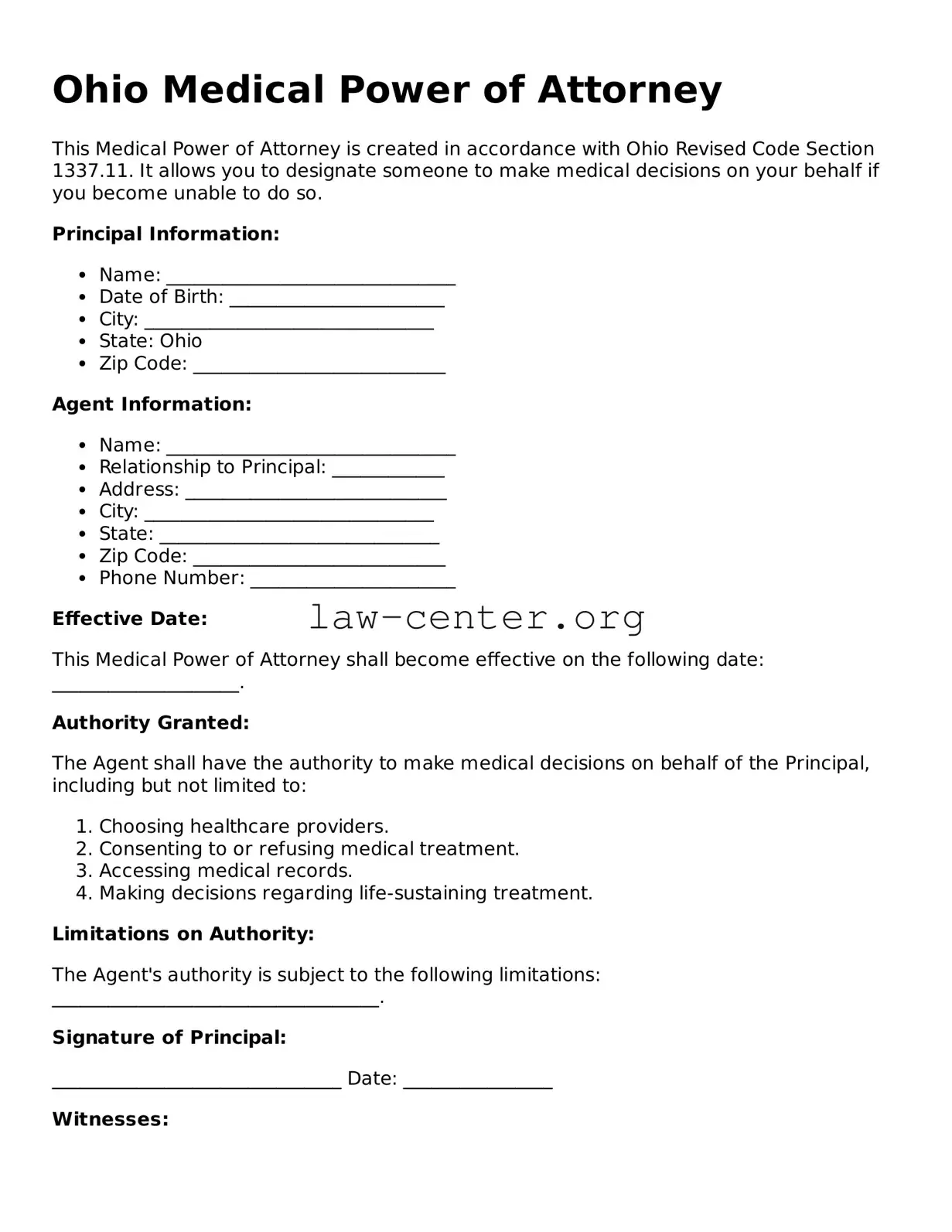 Attorney-Approved Ohio Medical Power of Attorney Document