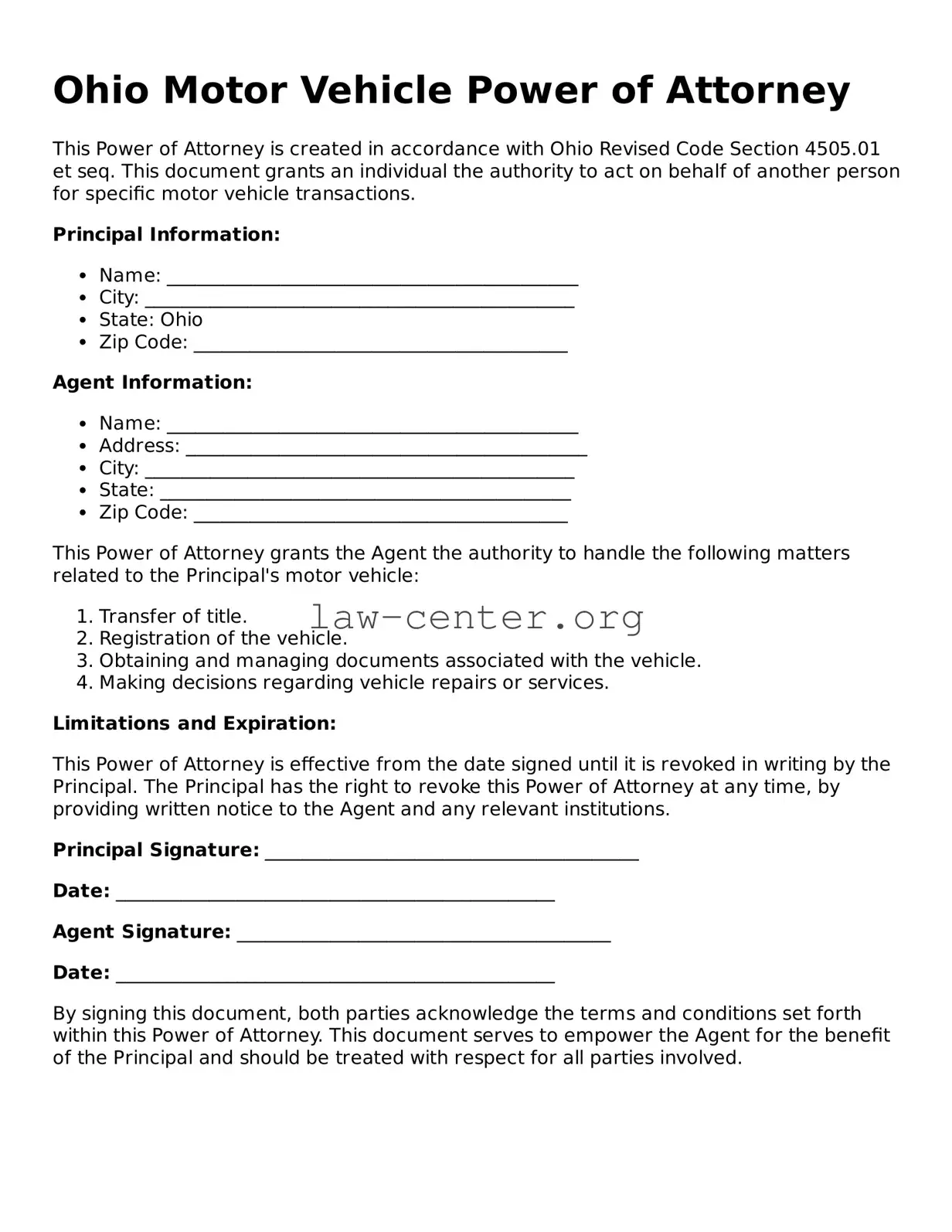 Attorney-Approved Ohio Motor Vehicle Power of Attorney Document