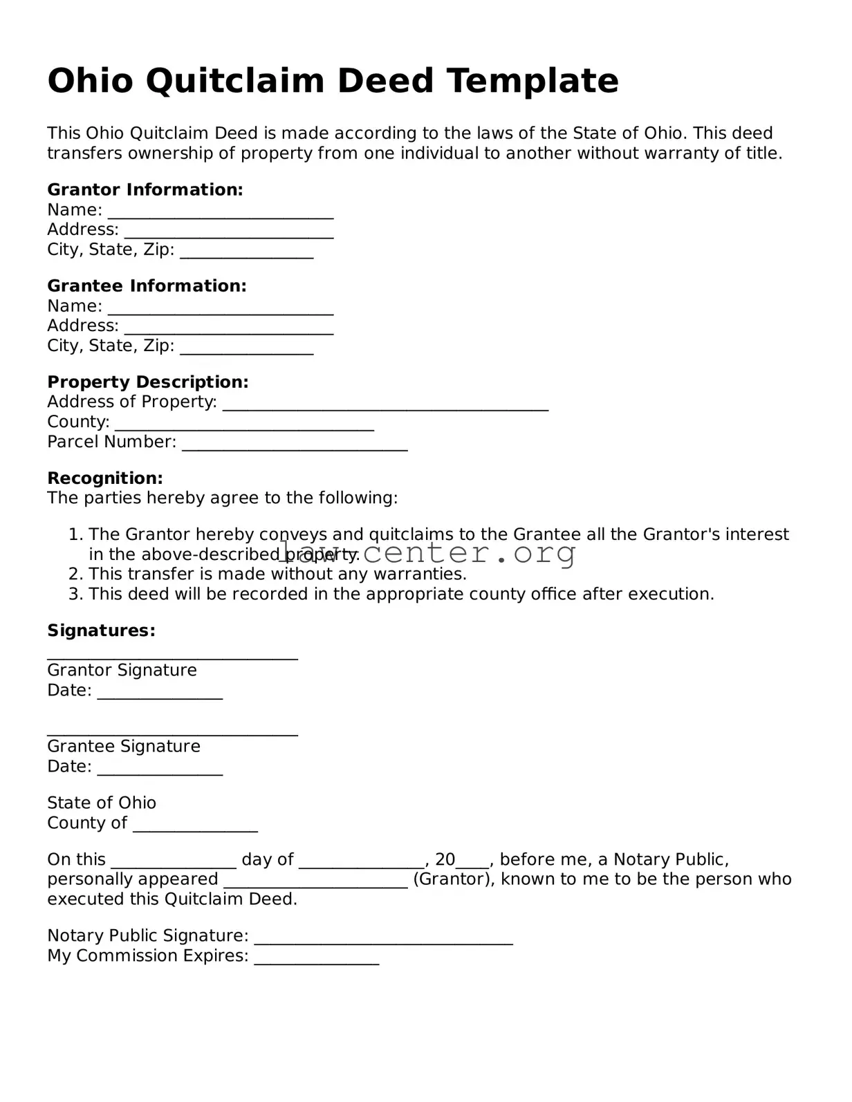 Attorney-Approved Ohio Quitclaim Deed Document