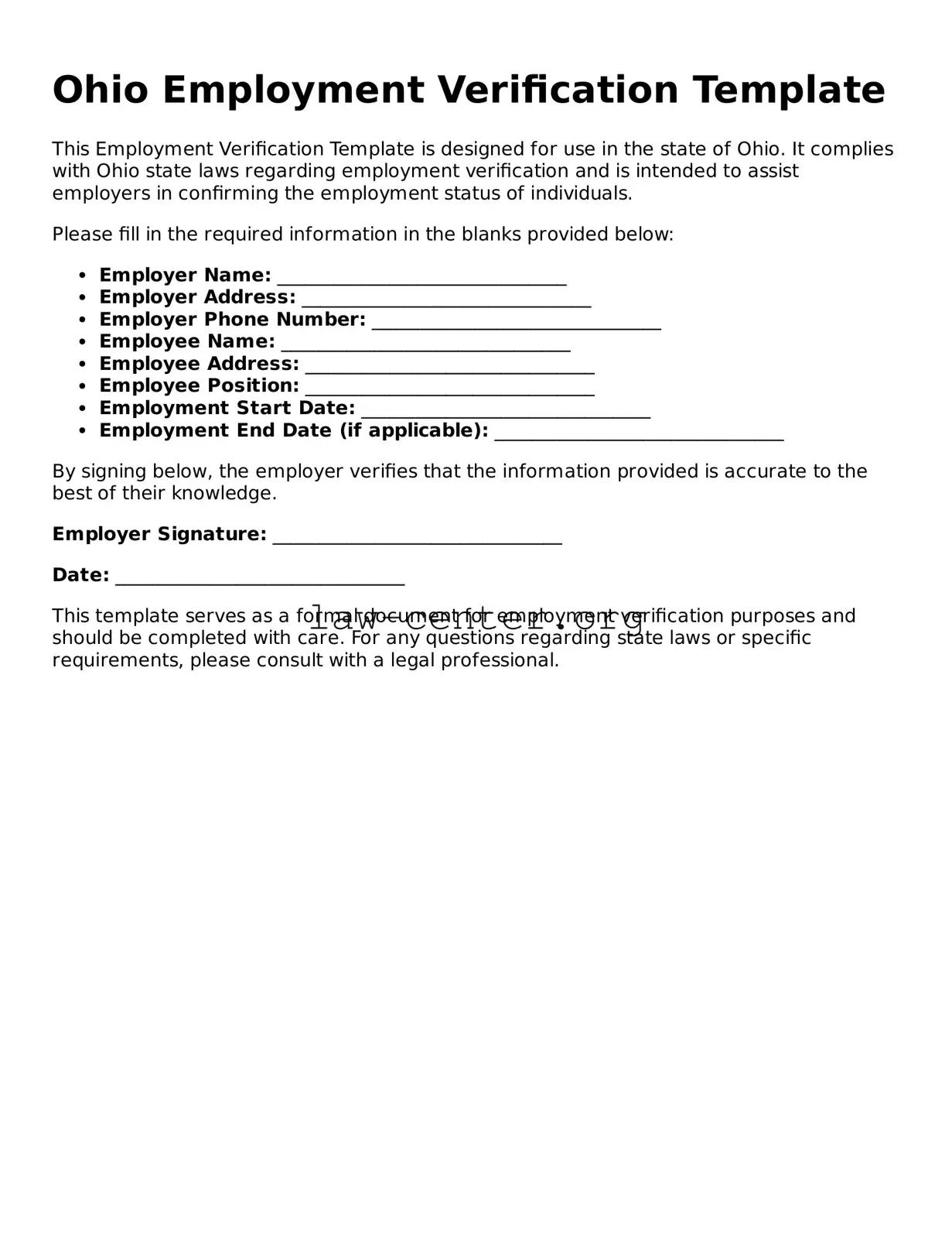 Attorney-Approved Ohio Employment Verification Document