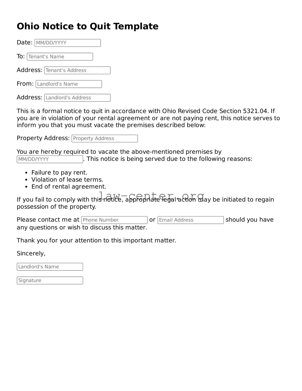Attorney-Approved Ohio Notice to Quit Document