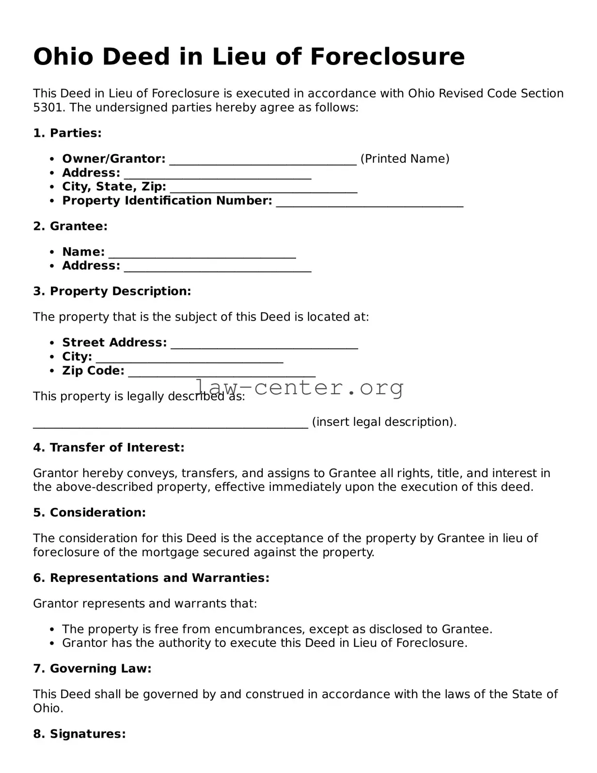 Attorney-Approved Ohio Deed in Lieu of Foreclosure Document