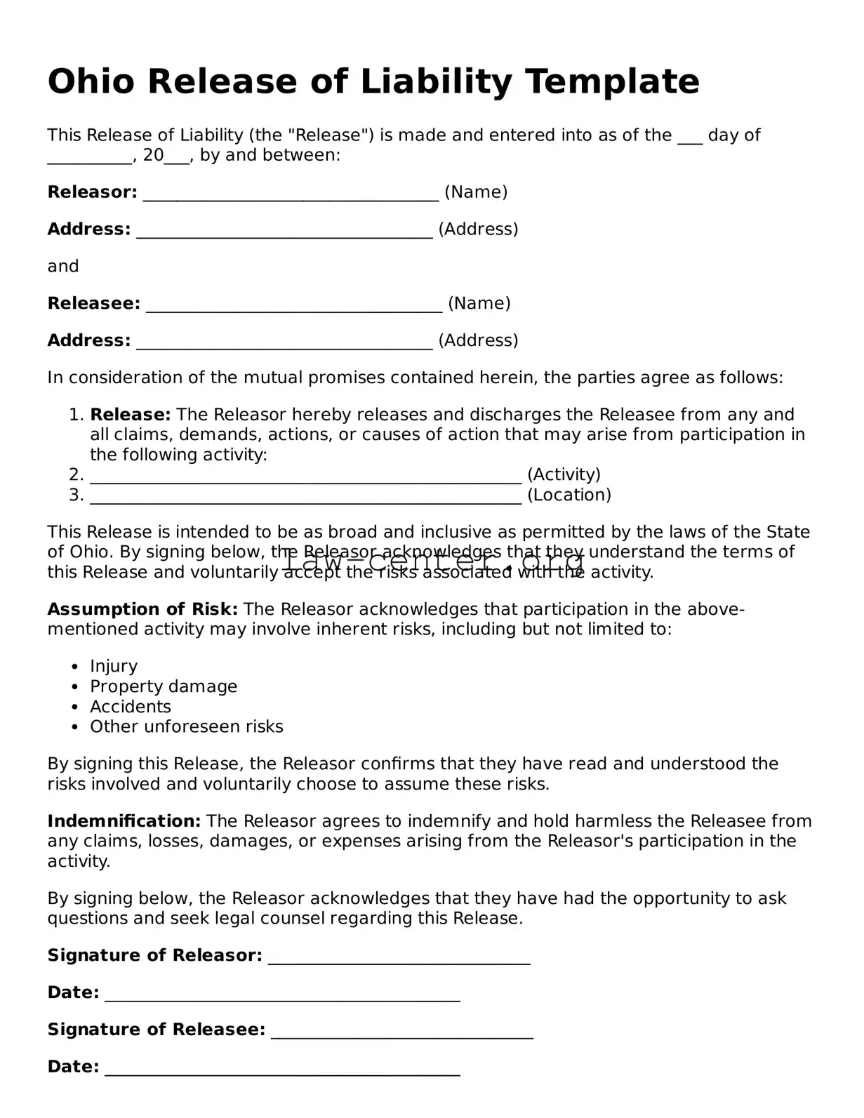 Attorney-Approved Ohio Release of Liability Document