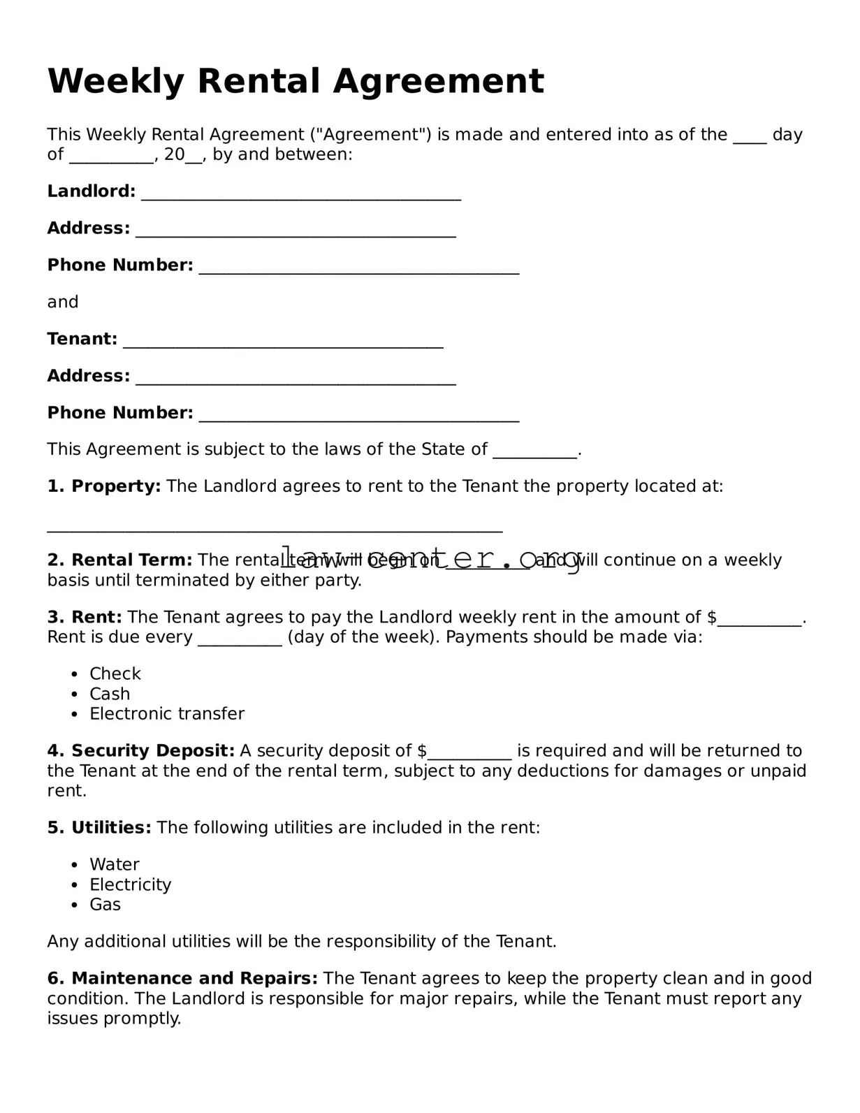 Free Weekly Rental Agreement Template