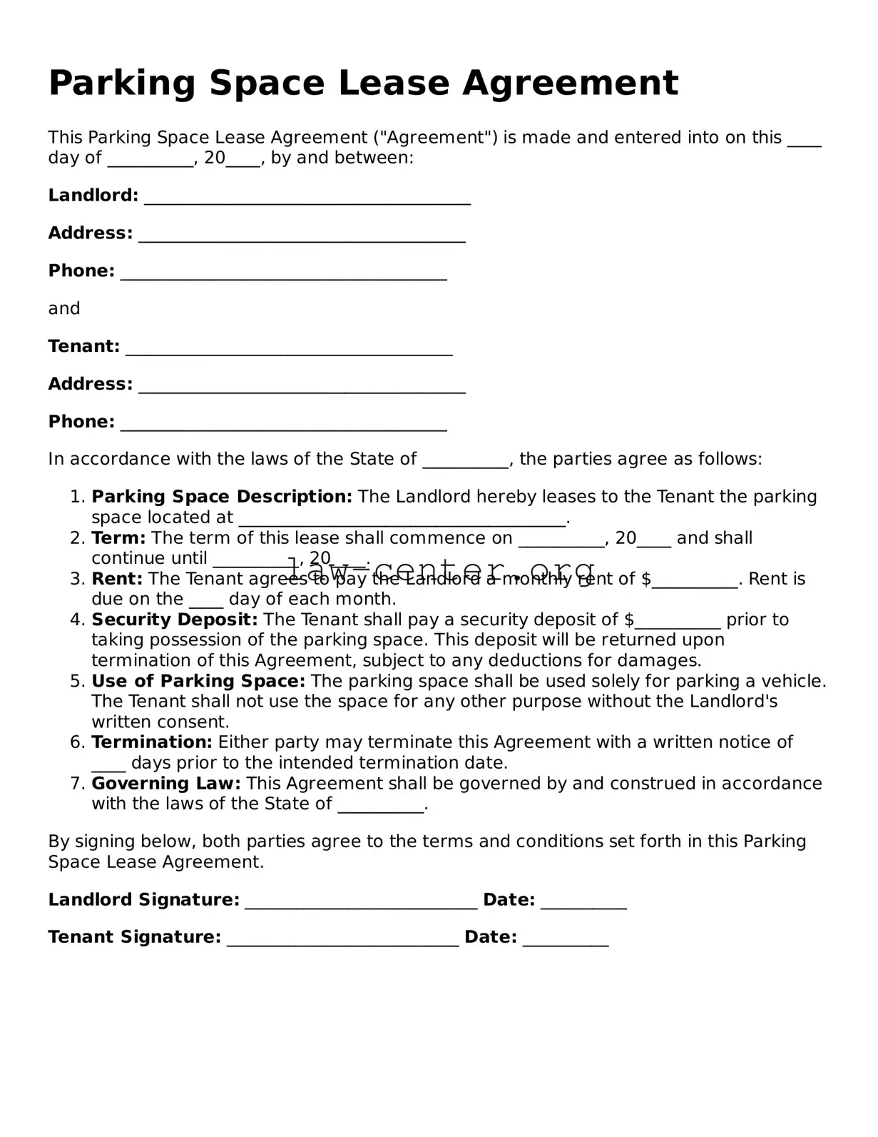 Free Parking Space Lease Agreement Template