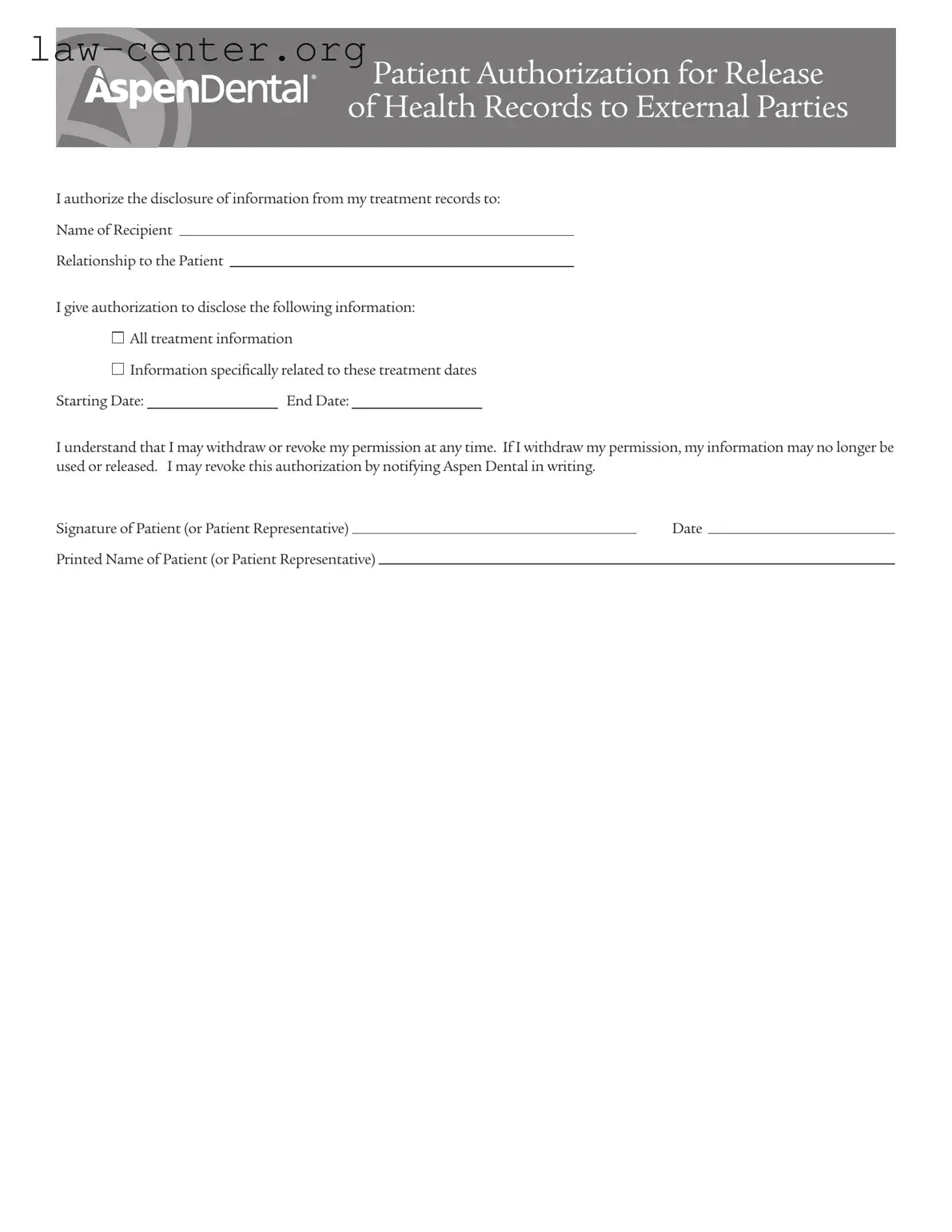 Get Aspen Dental Health Information Release Form