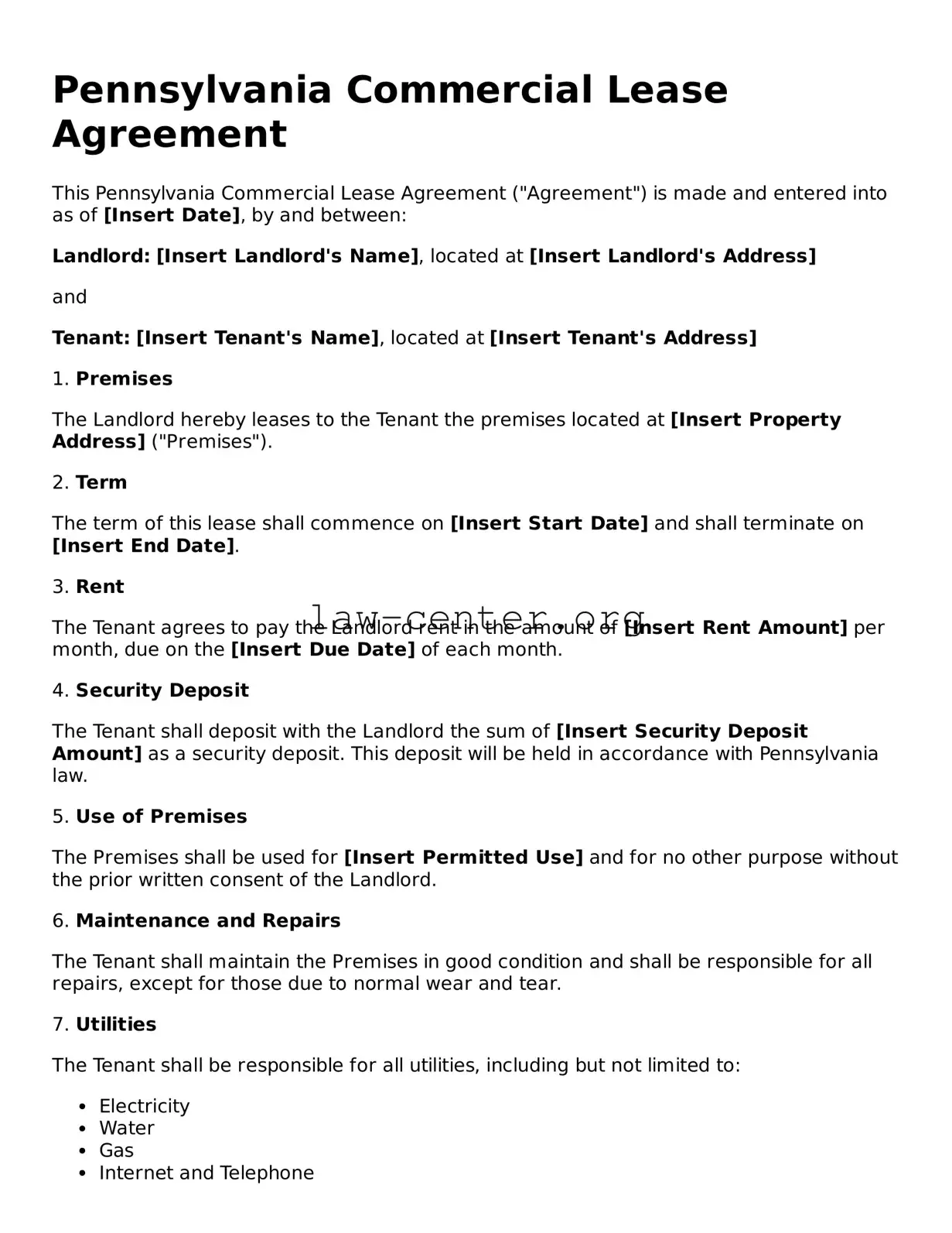 Attorney-Approved Pennsylvania Commercial Lease Agreement Document