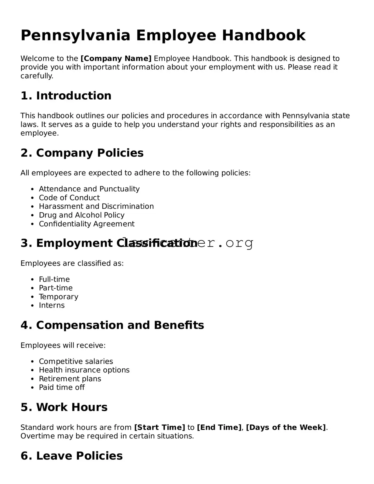 Attorney-Approved Pennsylvania Employee Handbook Document