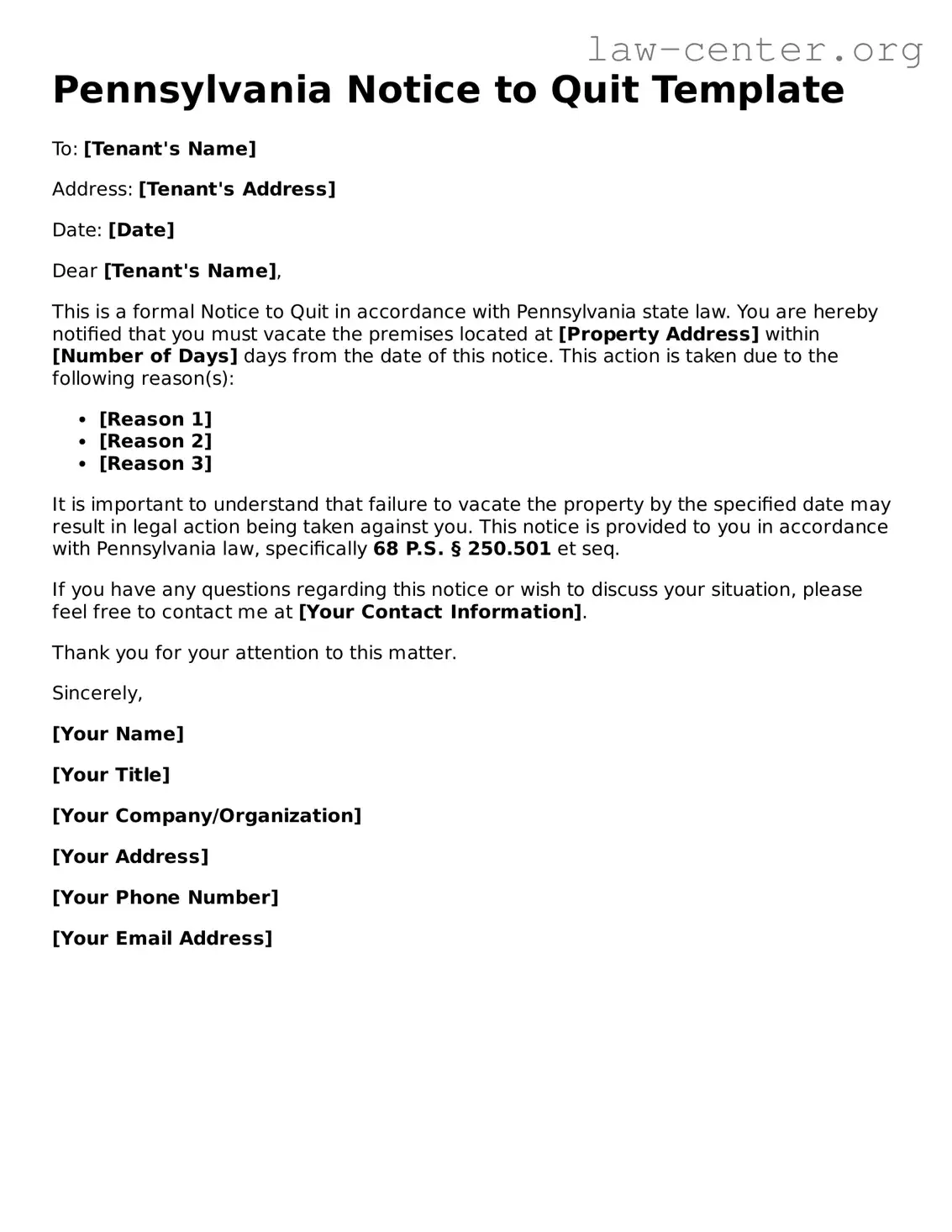 Attorney-Approved Pennsylvania Notice to Quit Document