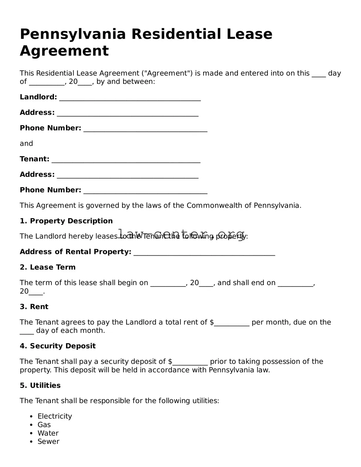 Attorney-Approved Pennsylvania Residential Lease Agreement Document