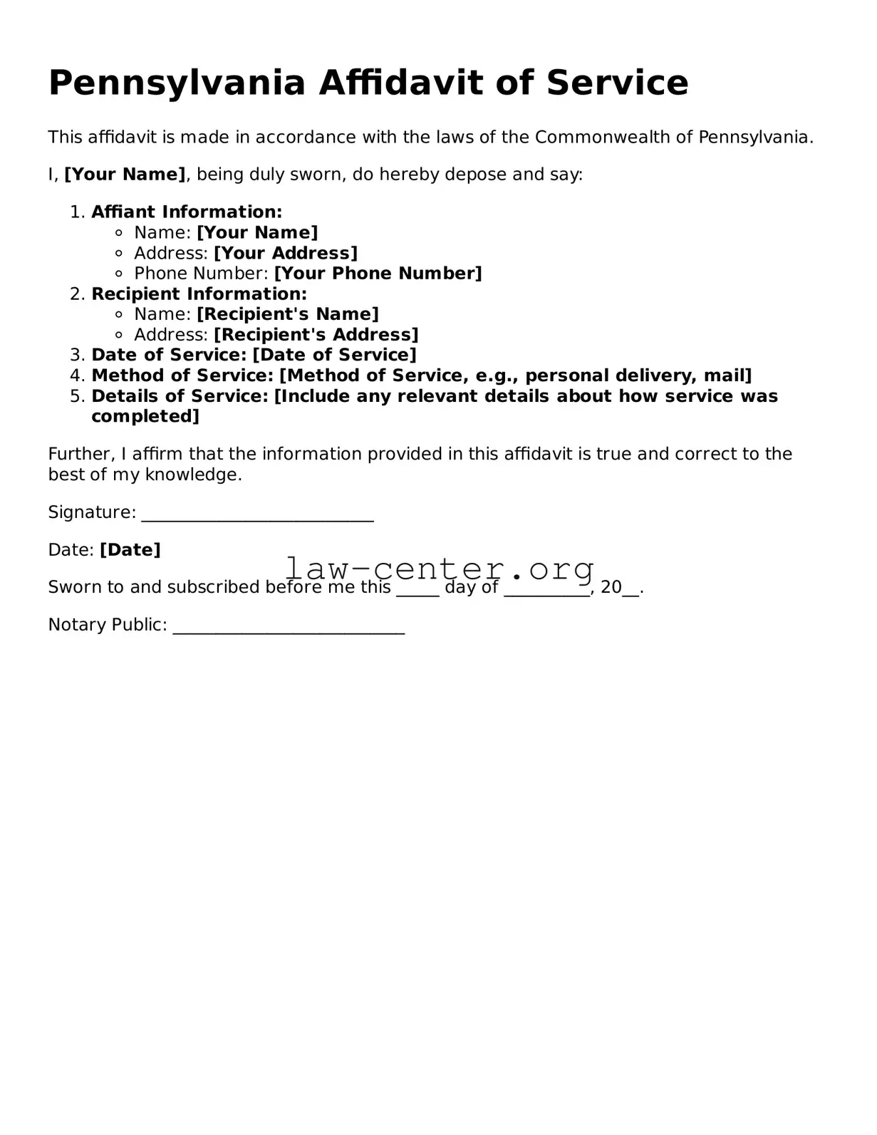 Attorney-Approved Pennsylvania Affidavit of Service Document
