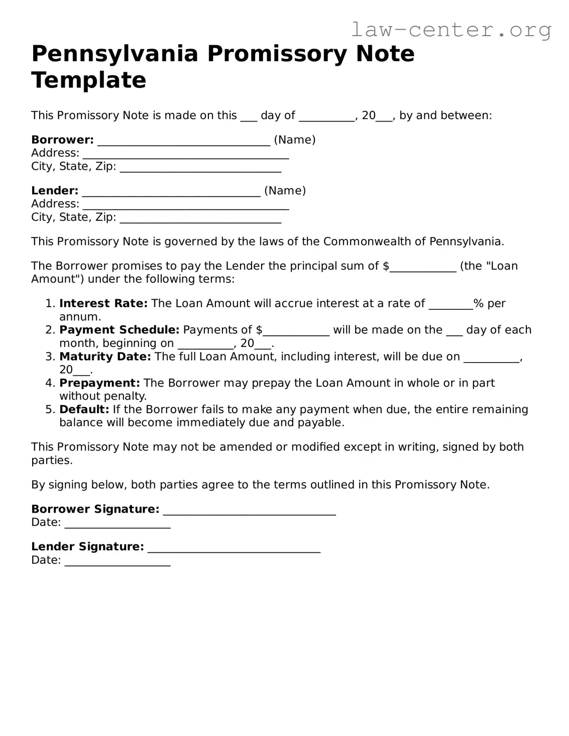 Attorney-Approved Pennsylvania Promissory Note Document