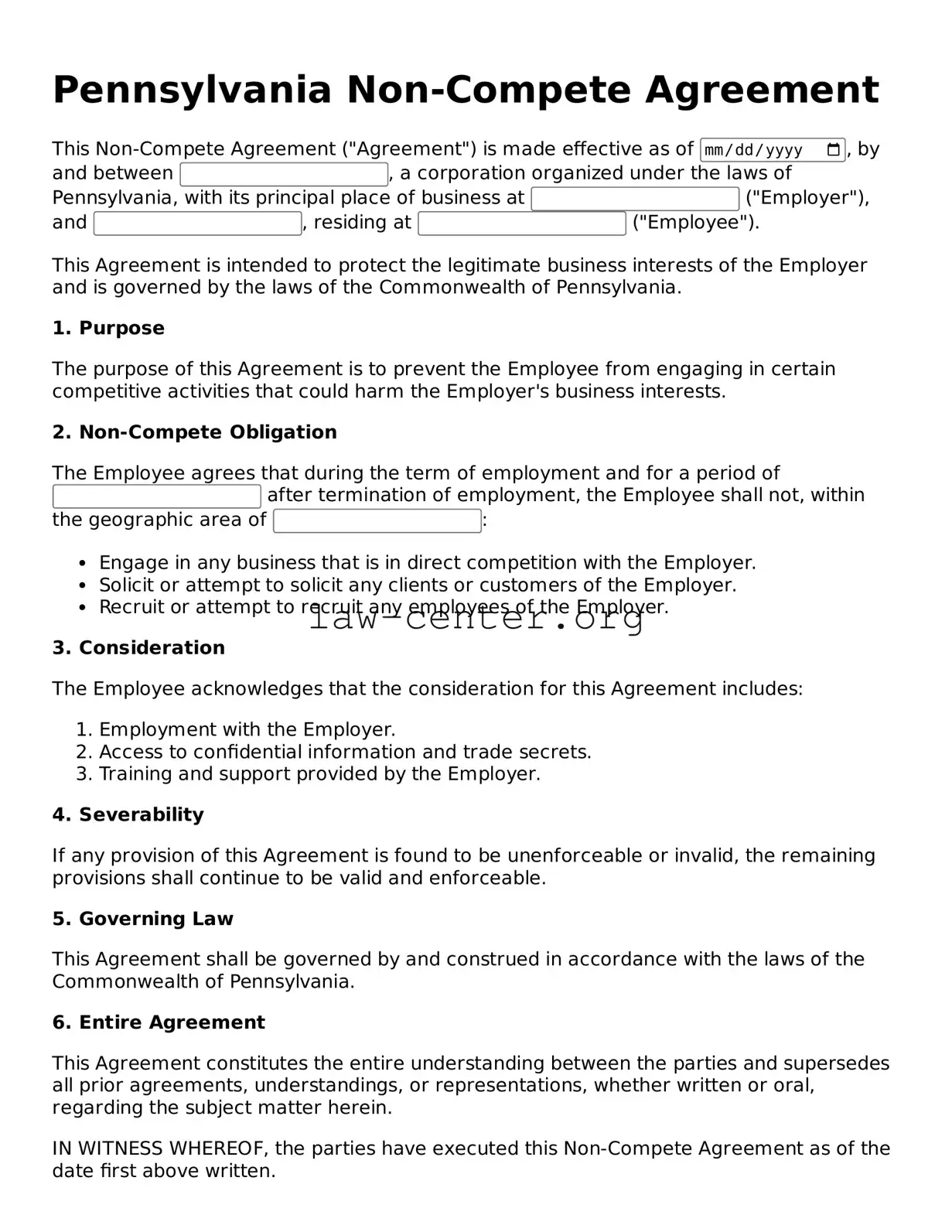 Attorney-Approved Pennsylvania Non-compete Agreement Document