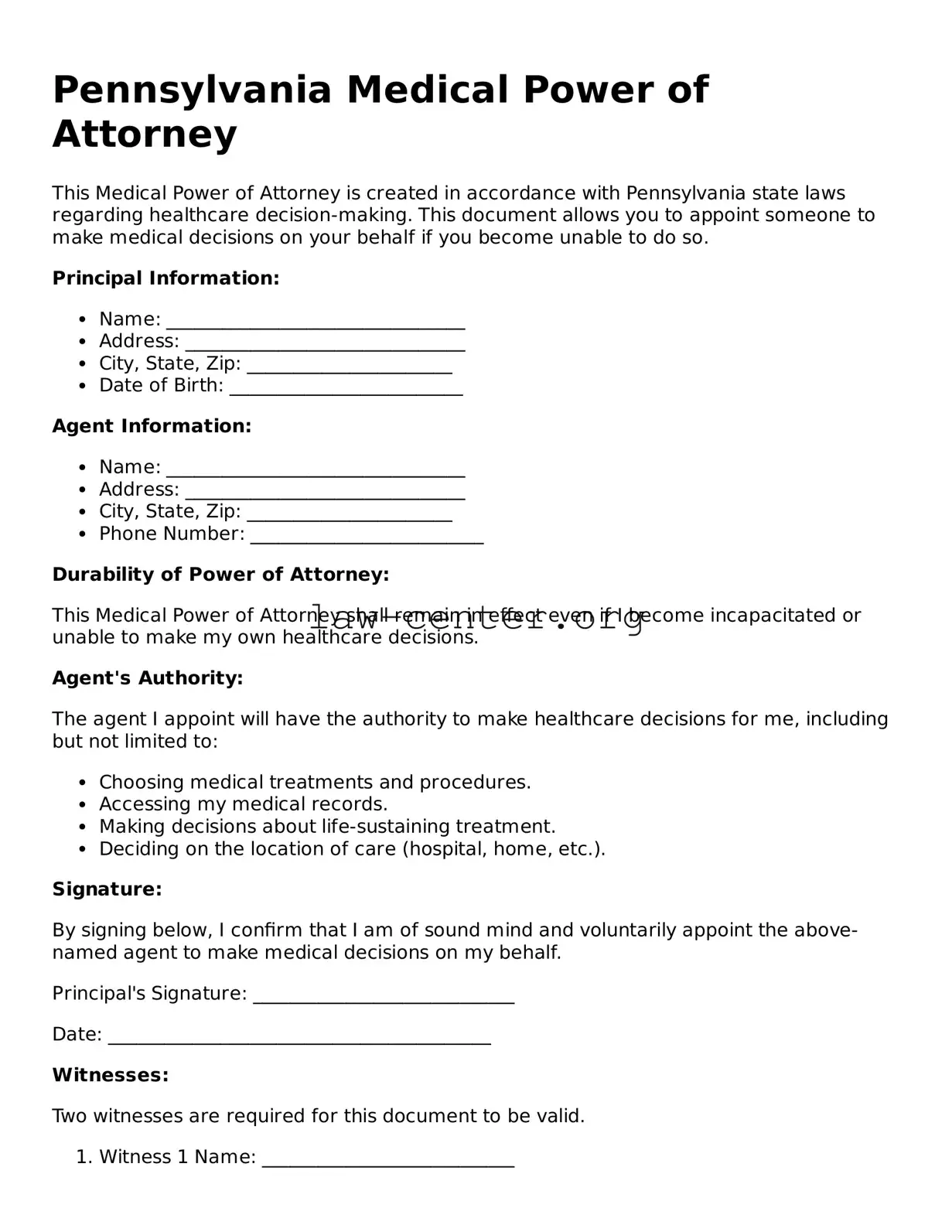 Attorney-Approved Pennsylvania Medical Power of Attorney Document