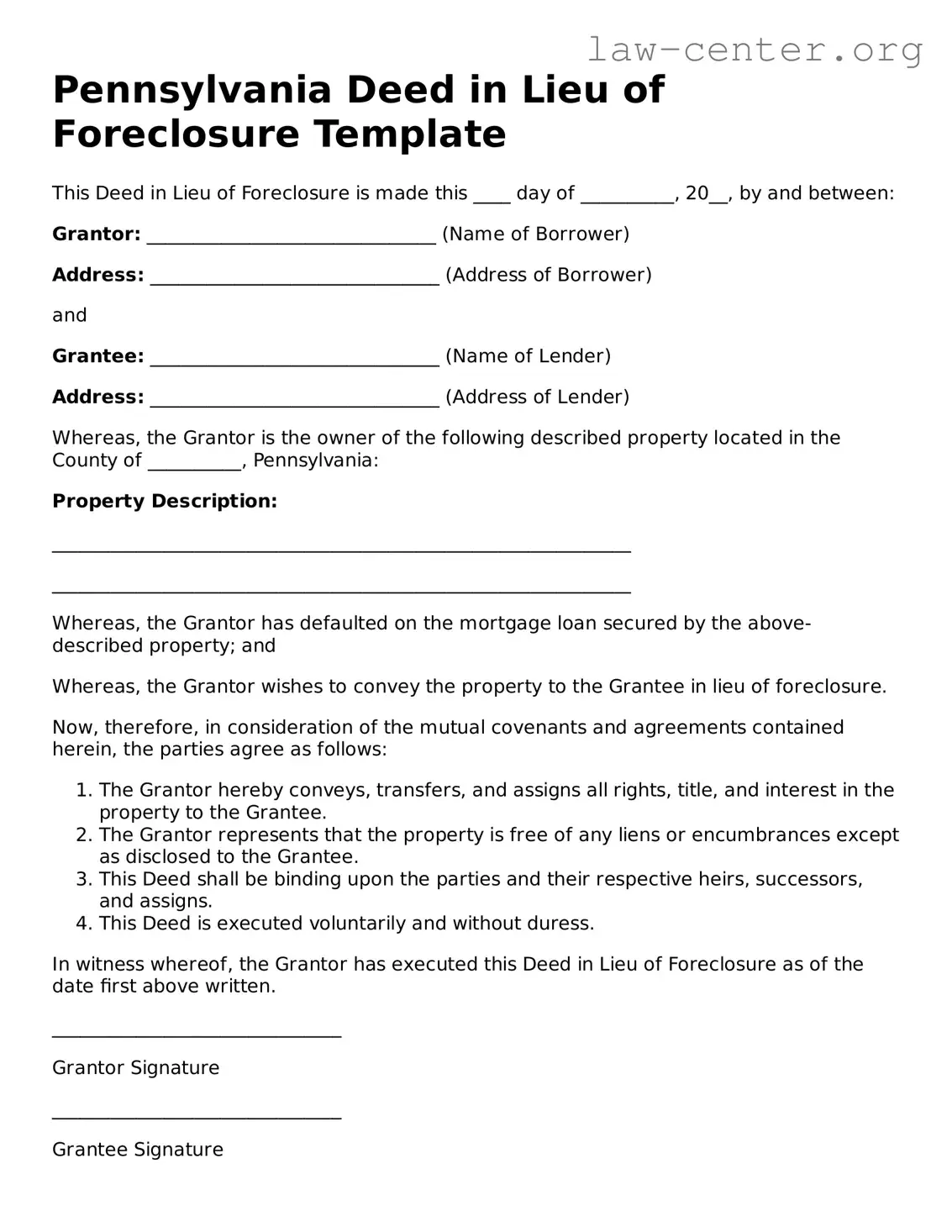 Attorney-Approved Pennsylvania Deed in Lieu of Foreclosure Document