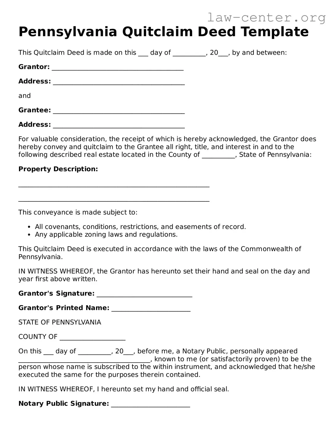 Attorney-Approved Pennsylvania Quitclaim Deed Document