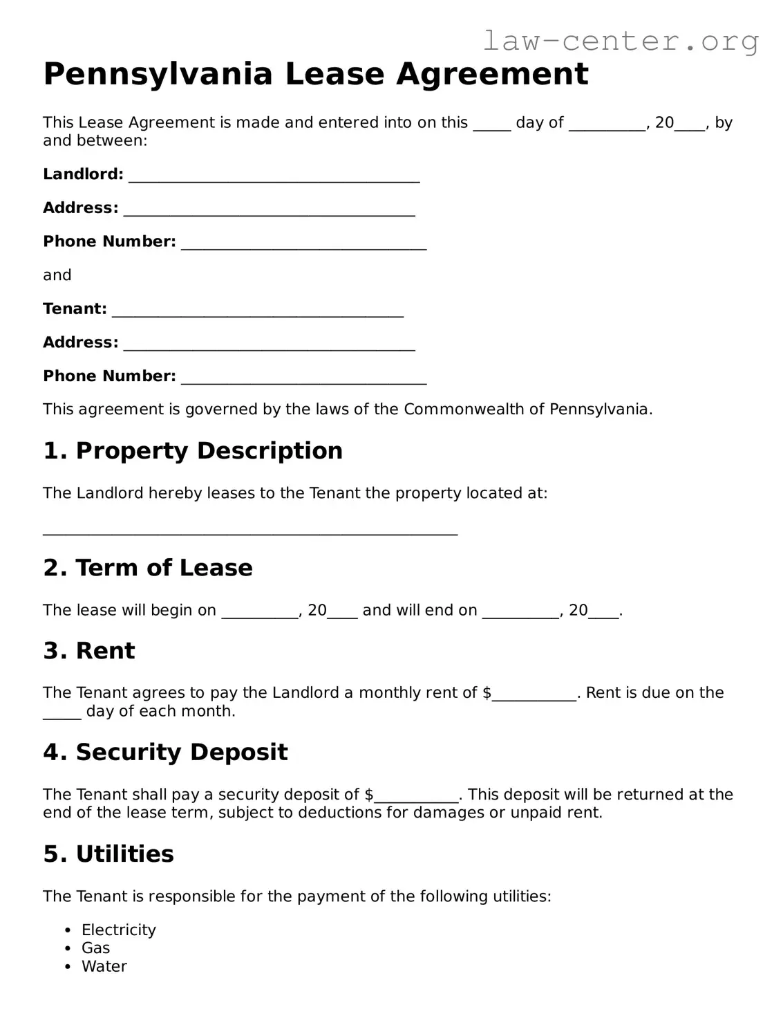 Attorney-Approved Pennsylvania Lease Agreement Document