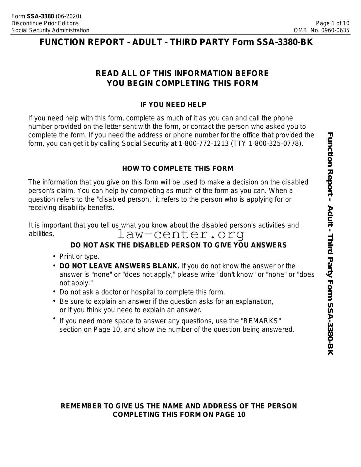 Get SSA SSA-3380-BK Form