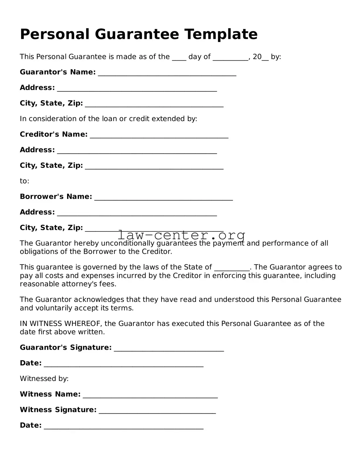 Free Personal Guarantee Template