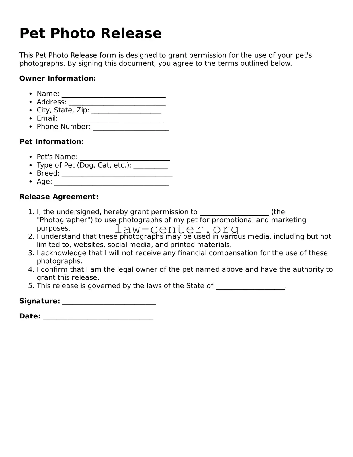 Free Pet Photo Release Template