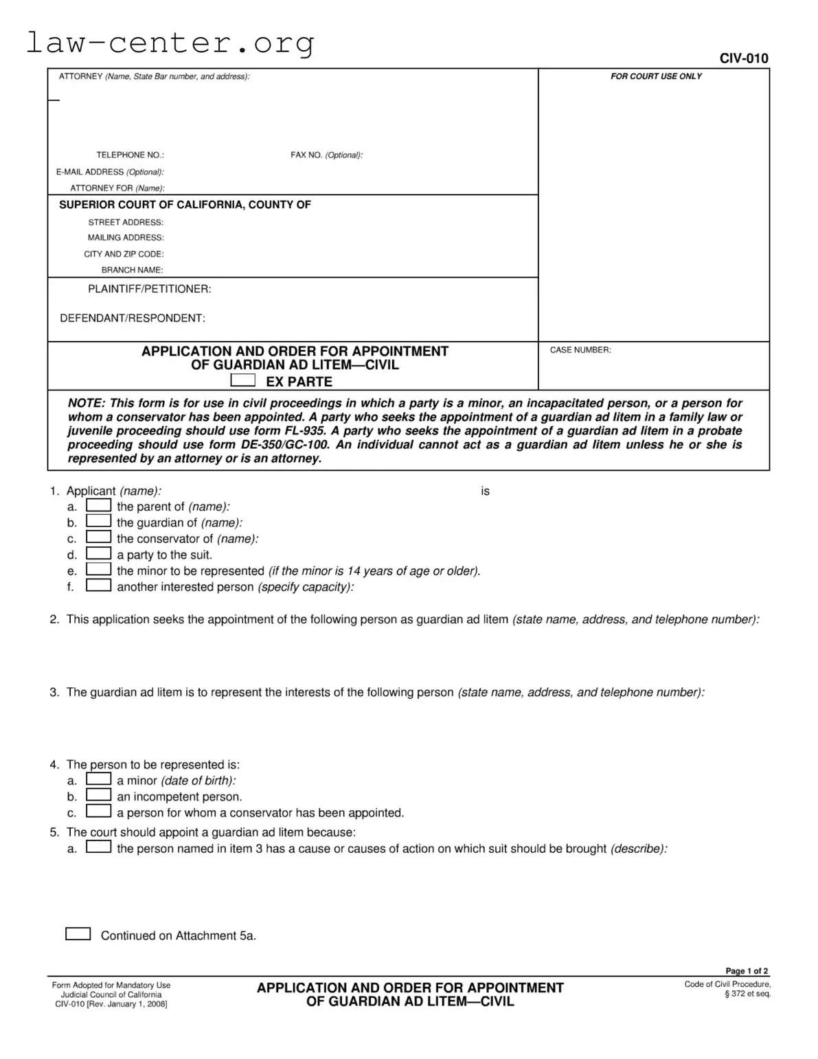 Get California Guardian Litem Form