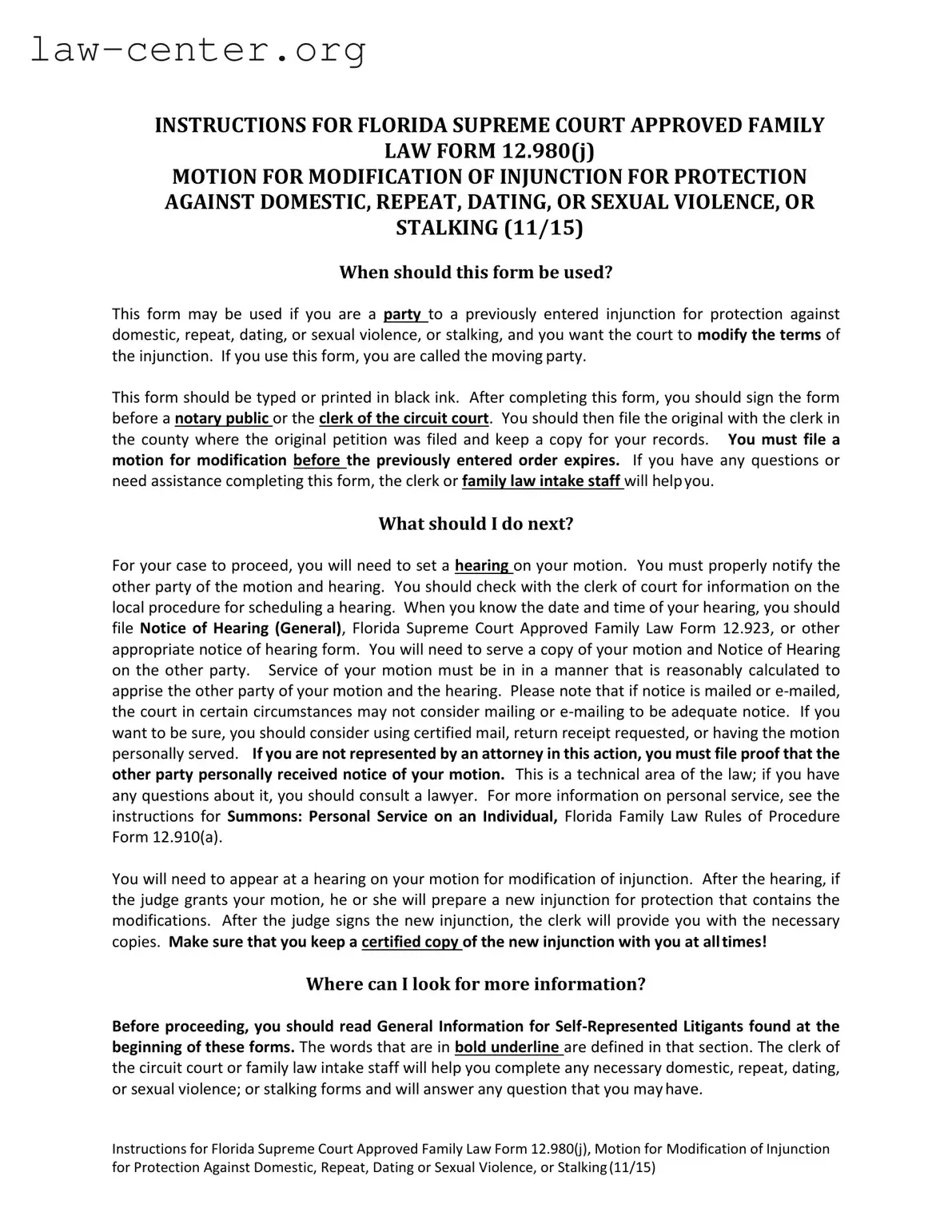 Get Florida Injunction Form