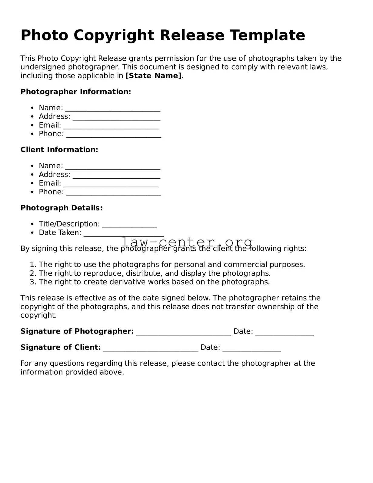 Free Photo Copyright Release Template