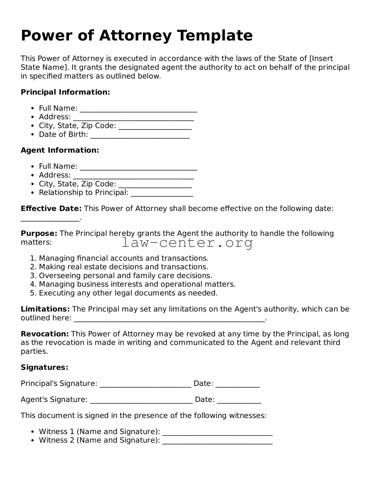 Free Power of Attorney Template