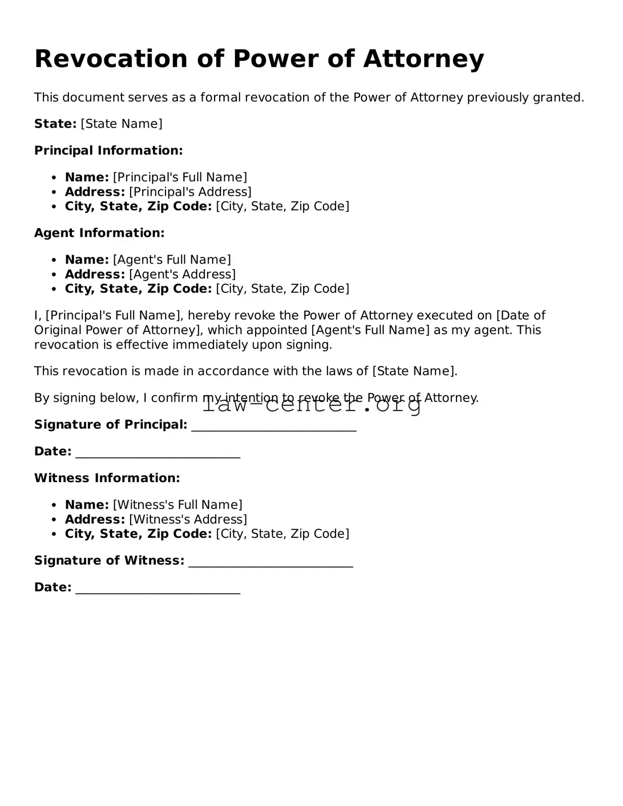 Free Revocation of Power of Attorney Template