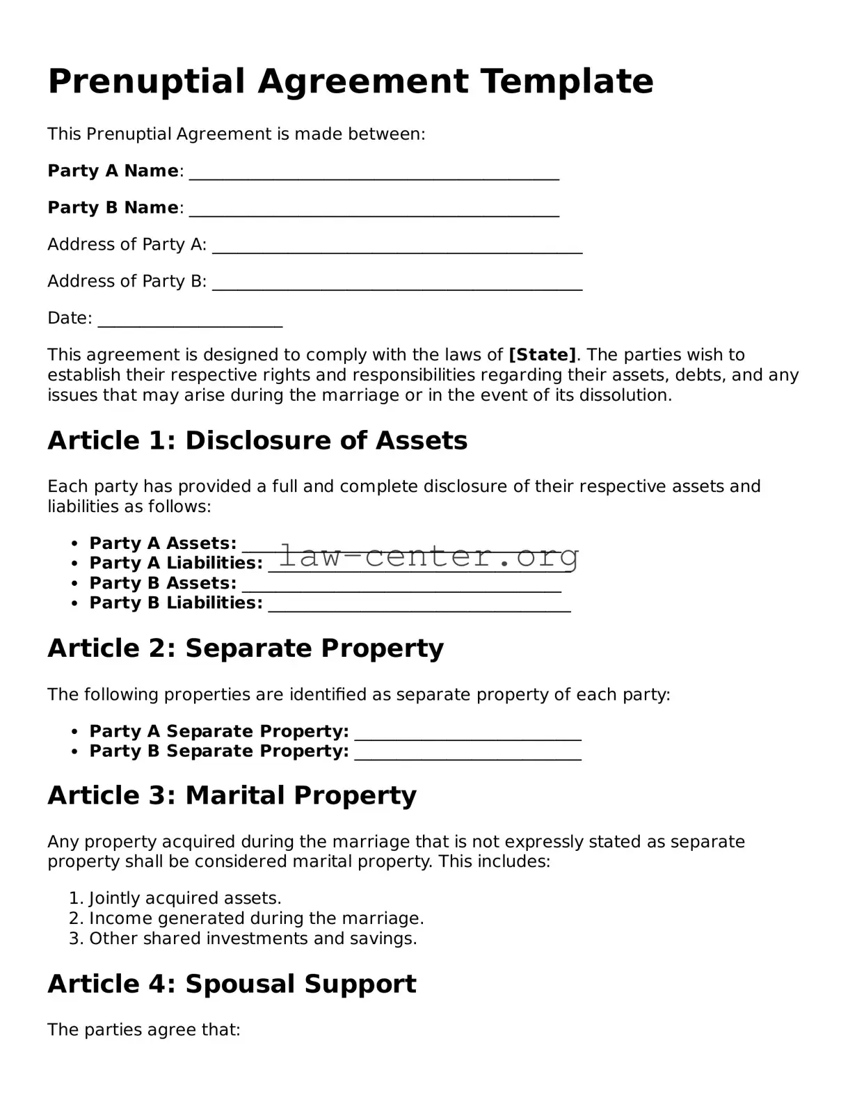 Free Prenuptial Agreement Template
