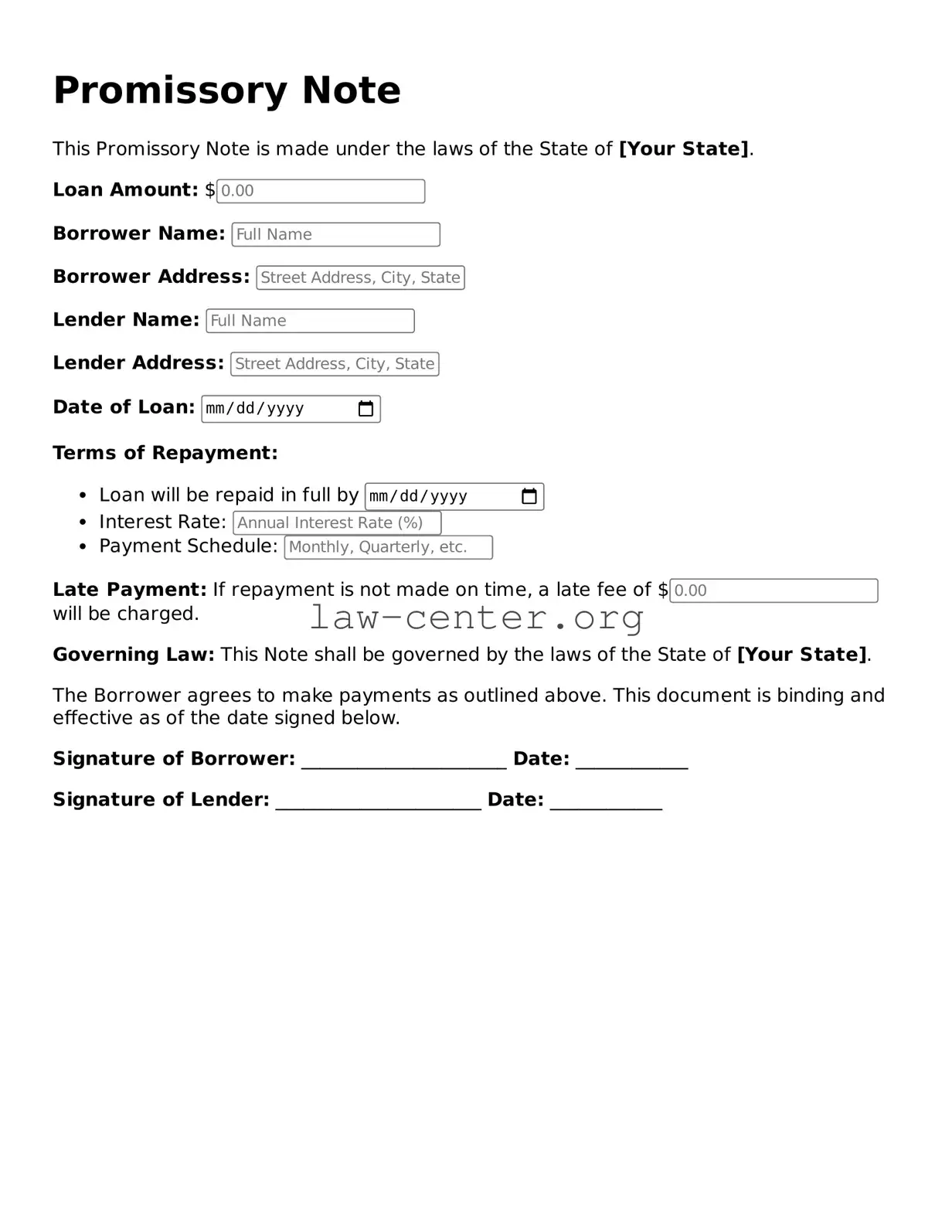 Free Promissory Note Template